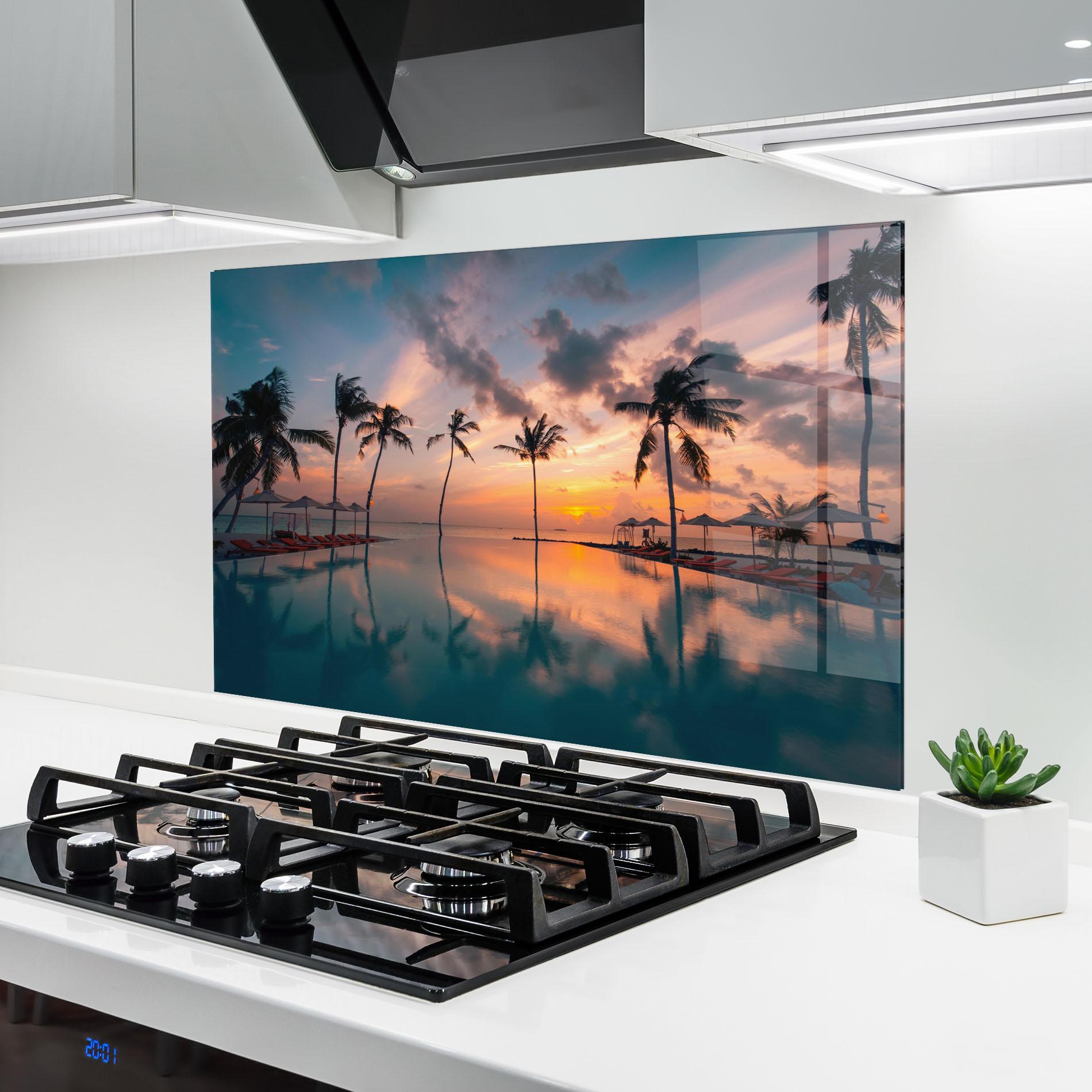 Panou Sticla Bucatarie Tropical Beach mockup 6