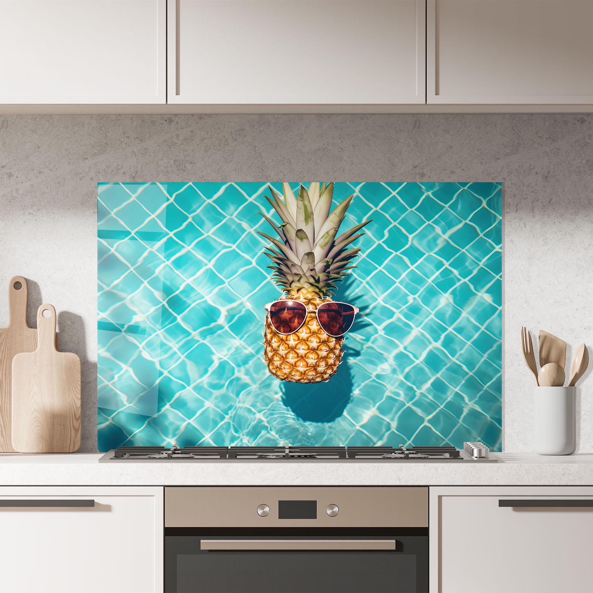 Panou Sticla Bucatarie Pineapple In Pool mockup 7