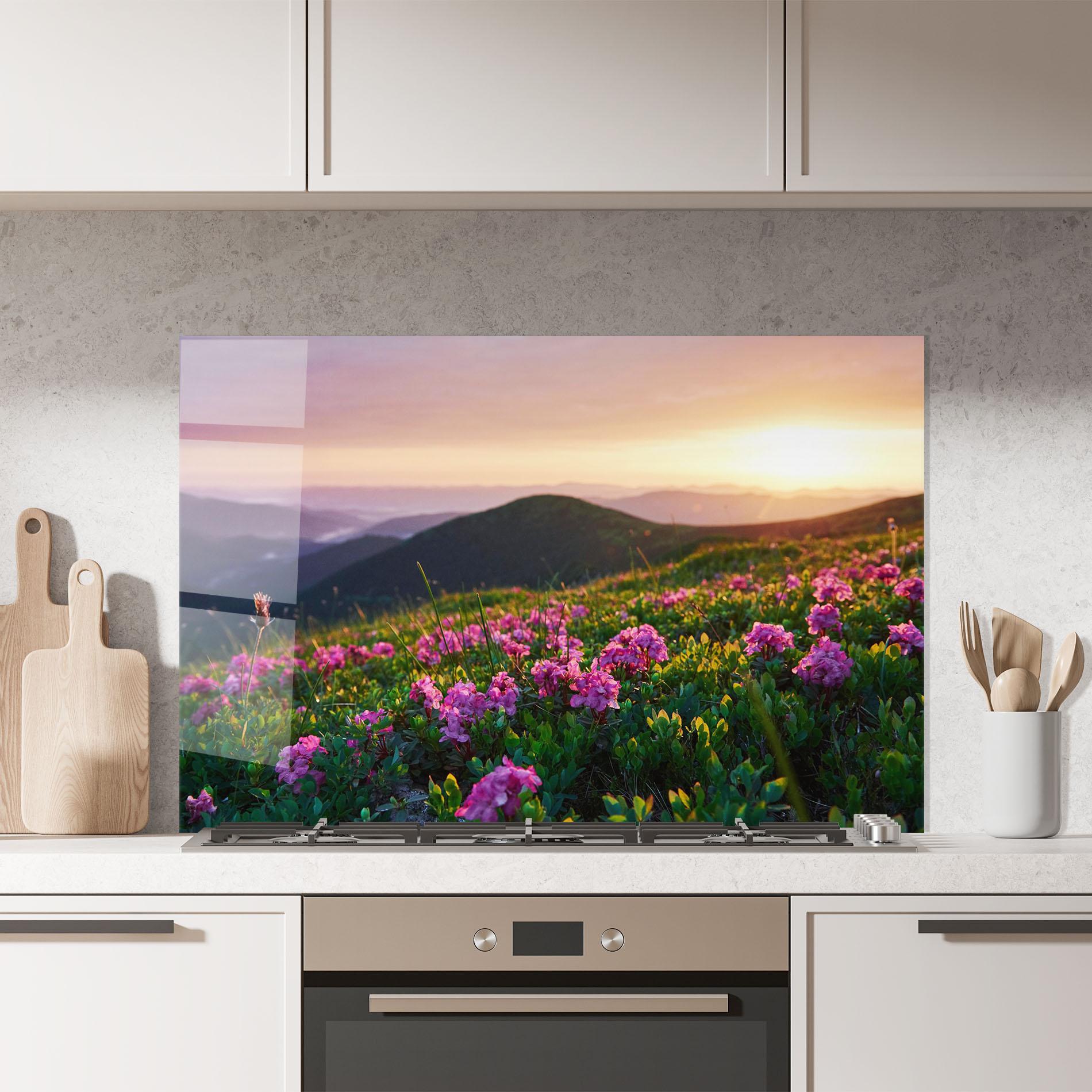 Panou Sticla Bucatarie Purple Summer Flowers mockup 7