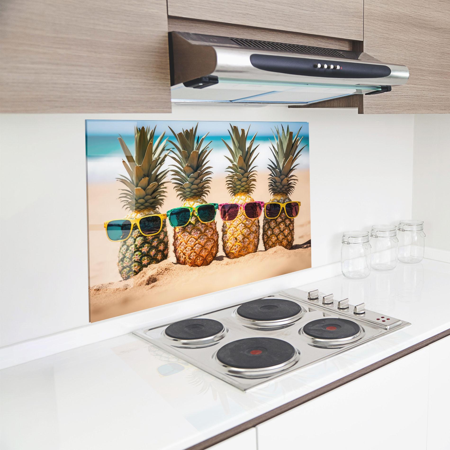 Panou Sticla Bucatarie Five Pineapples mockup 8