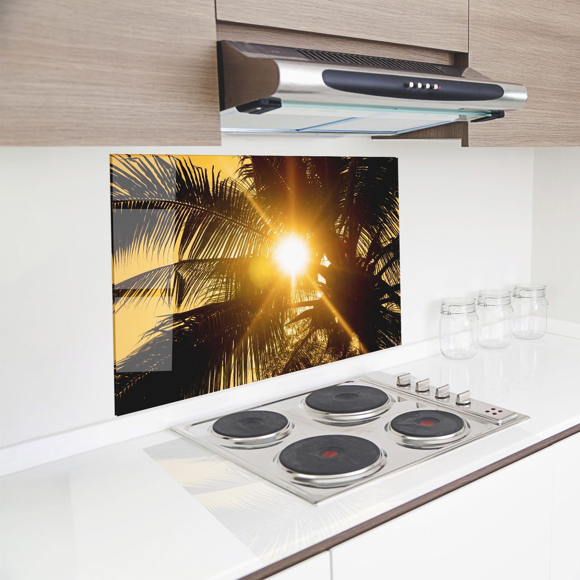 Panou Sticla Bucatarie Palm Trees Sun mockup 8