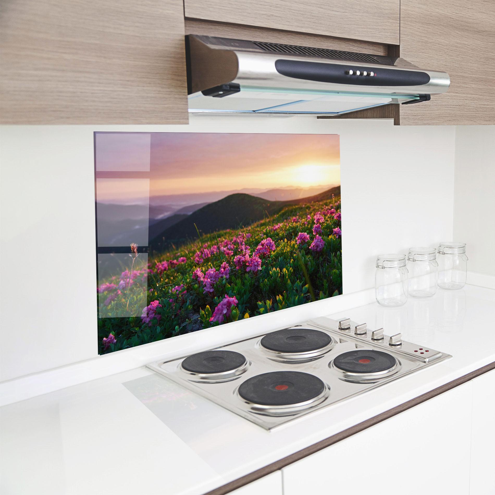 Panou Sticla Bucatarie Purple Summer Flowers mockup 8