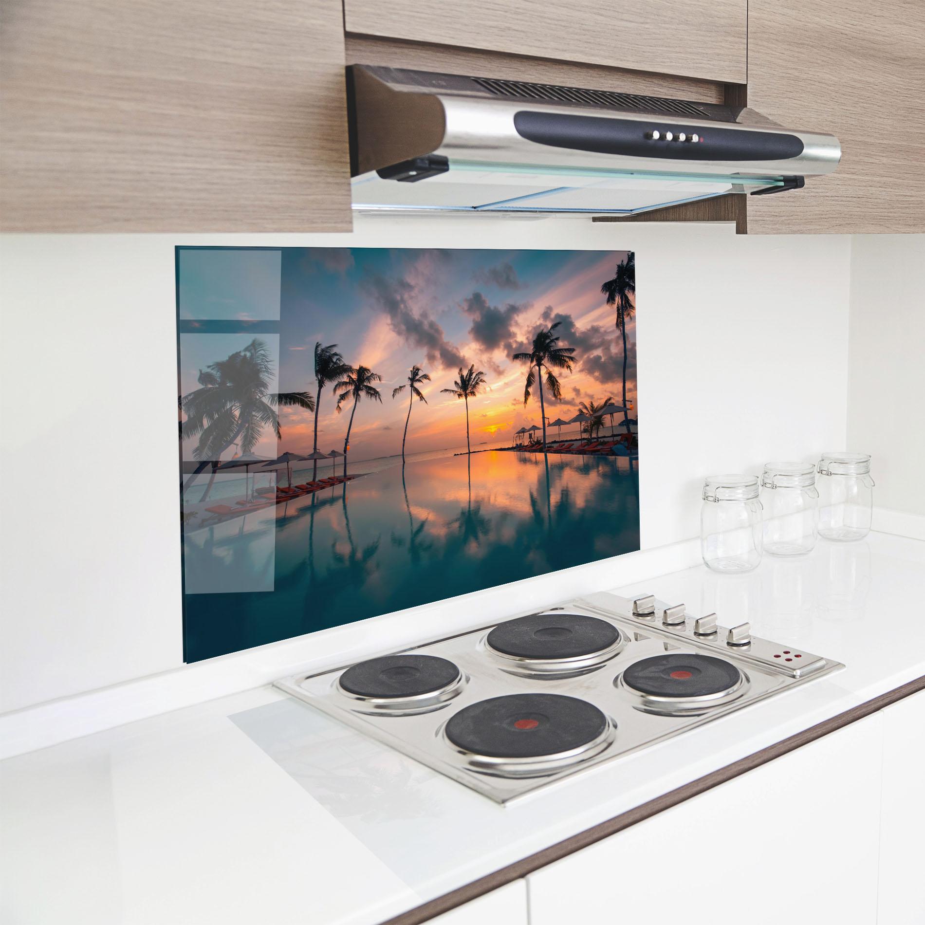 Panou Sticla Bucatarie Tropical Beach mockup 8