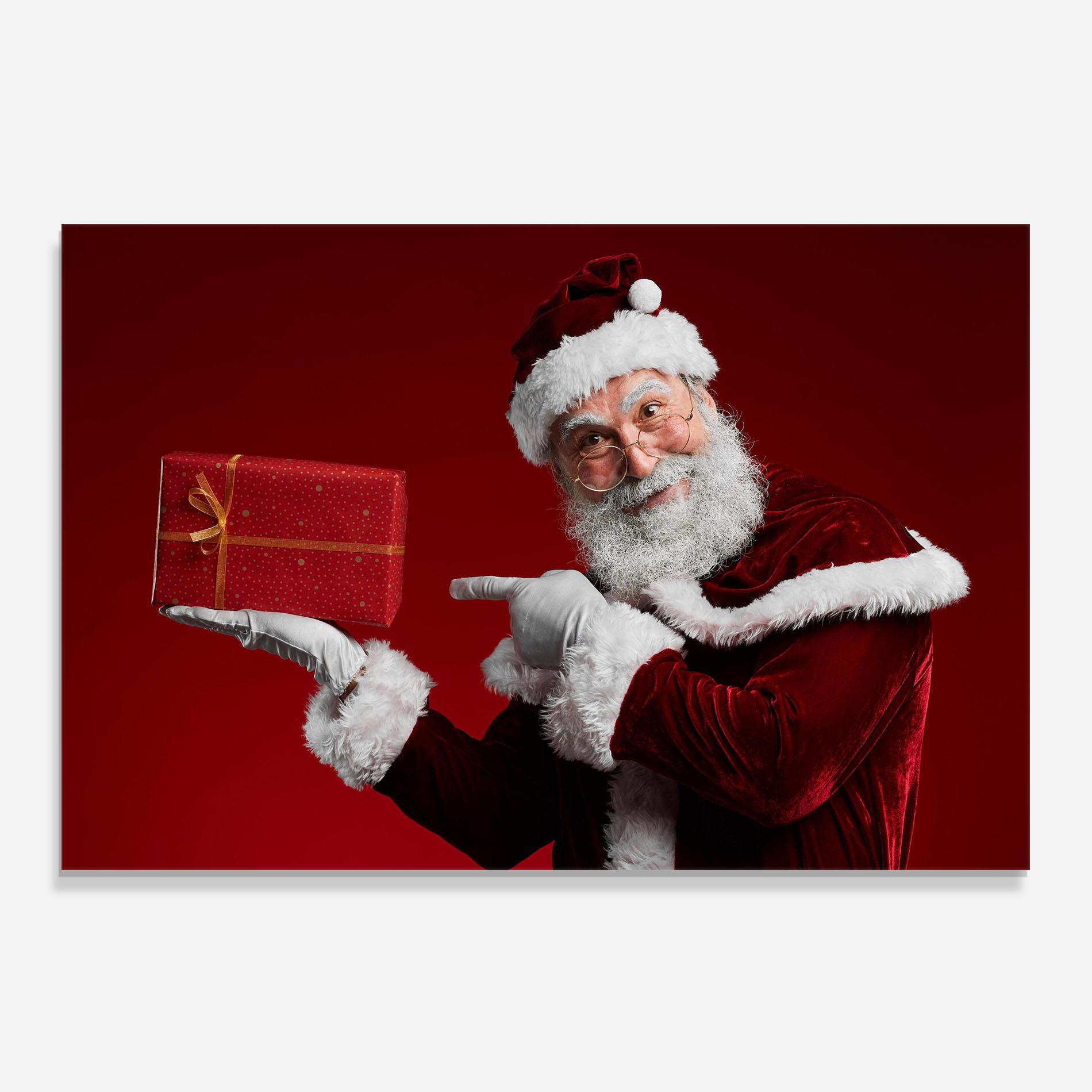 Panou Sticla Bucatarie Santa Holding Red Present mockup 0