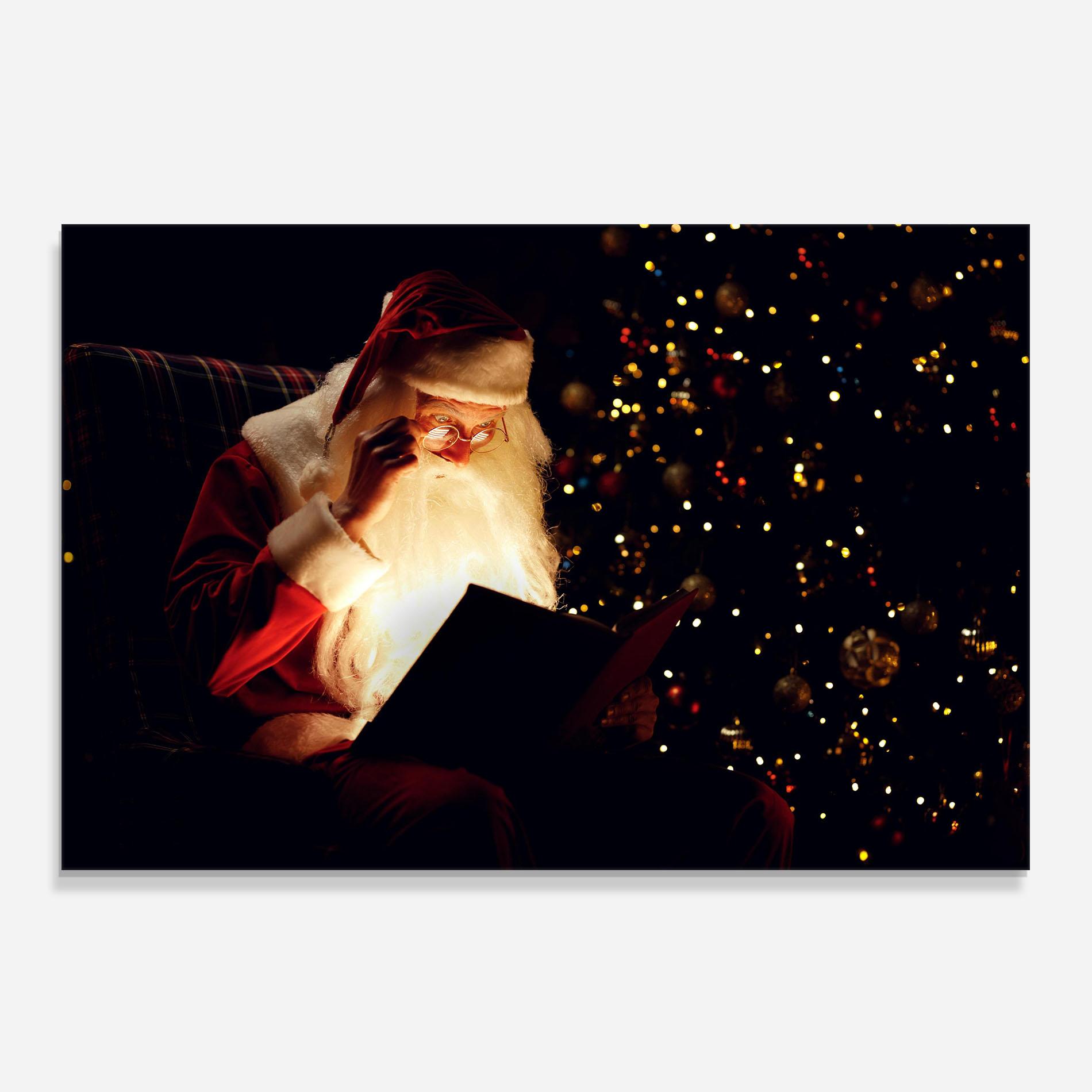 Panou Sticla Bucatarie Santa Reading Magic Book mockup 0