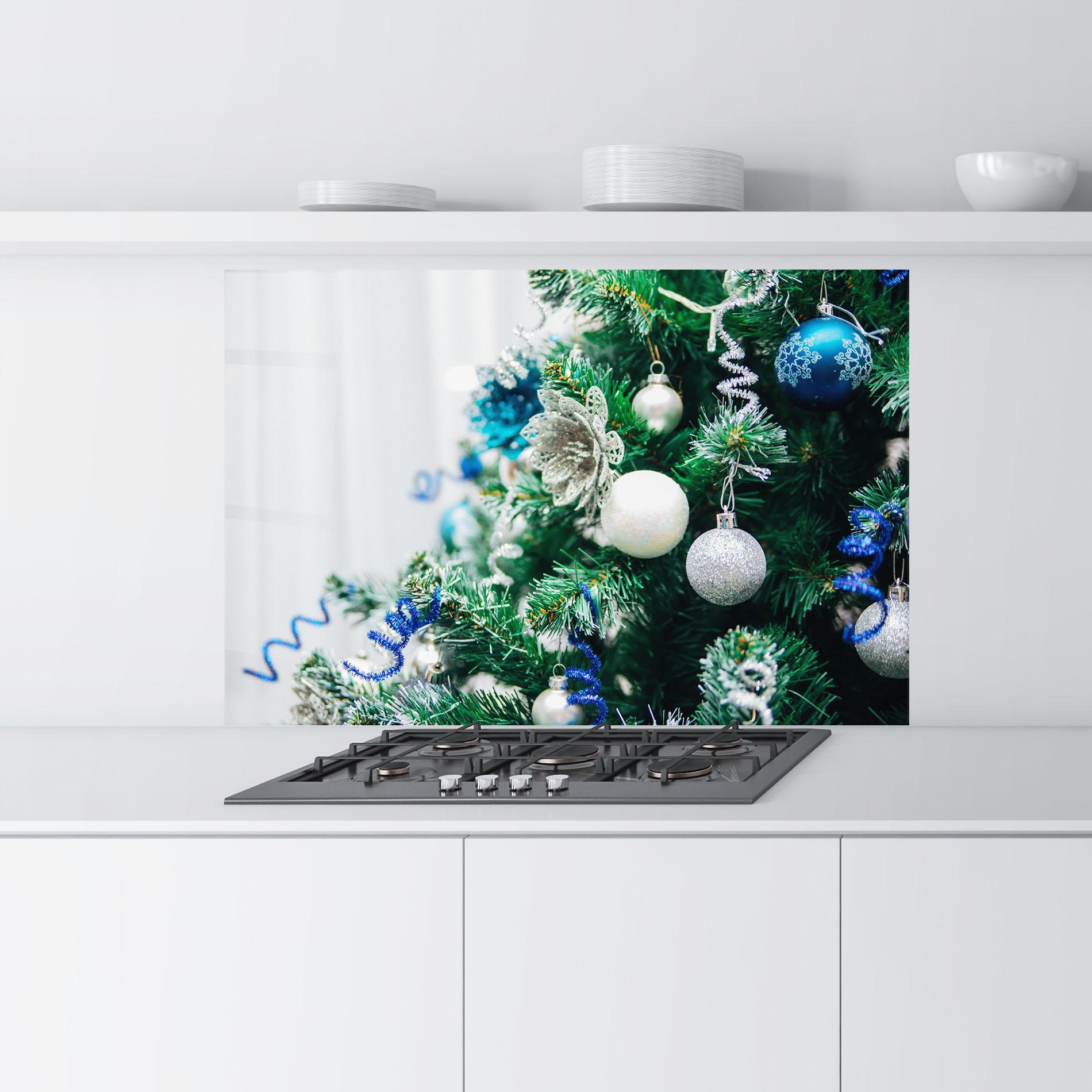 Panou Sticla Bucatarie Blue Christmas Tree Decor mockup 9