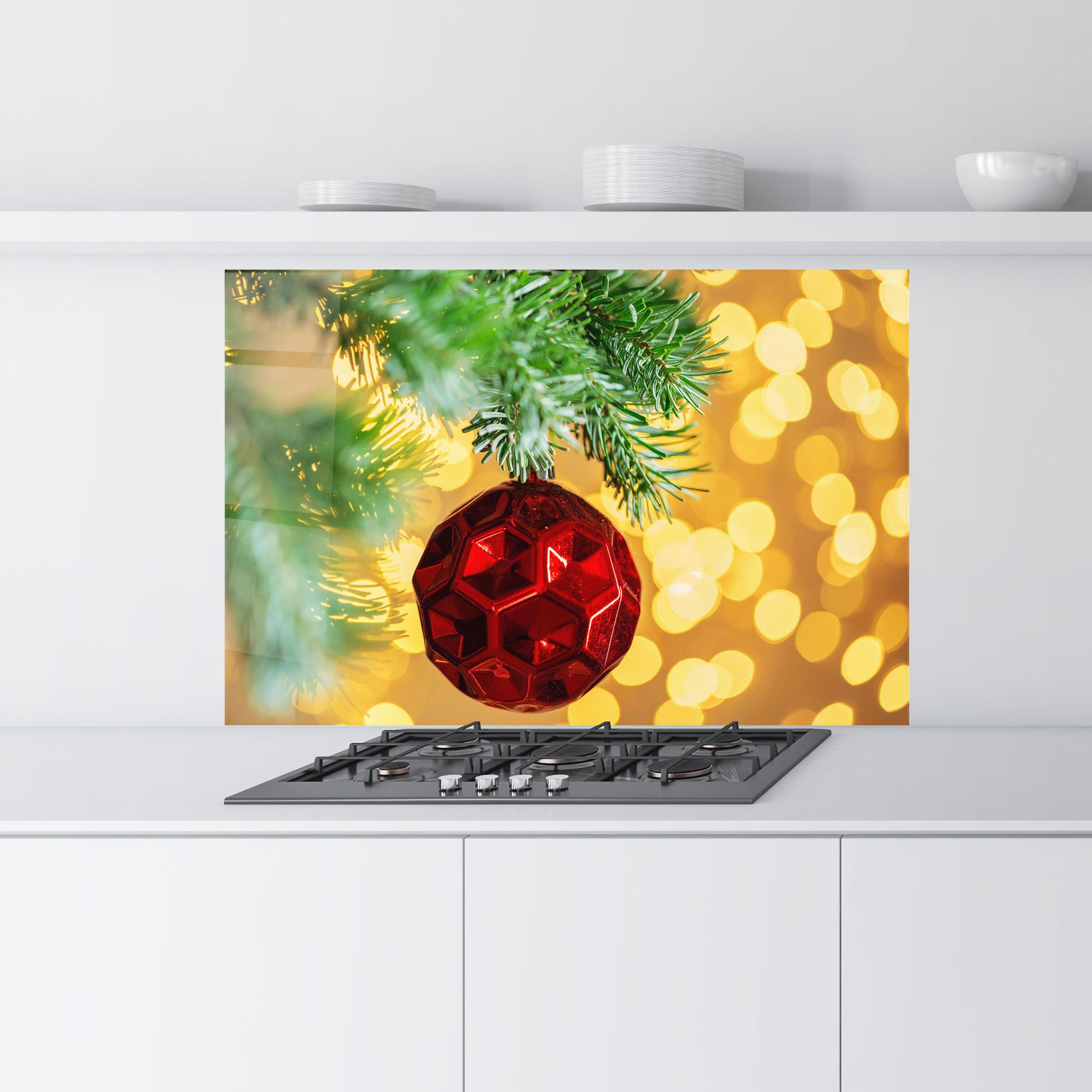 Panou Sticla Bucatarie Red Christmas Ball mockup 9