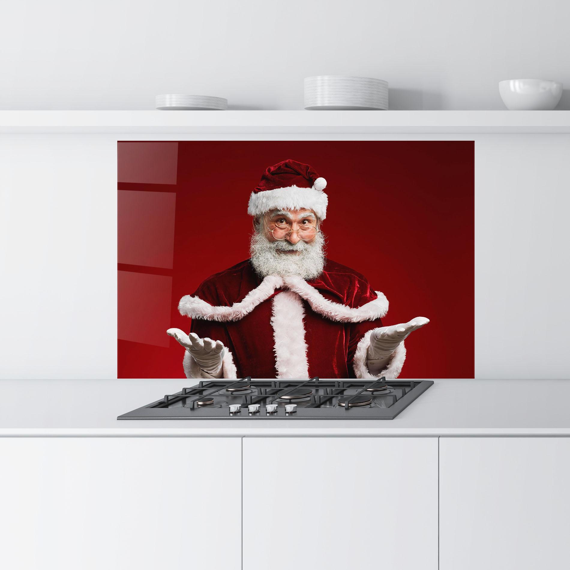 Panou Sticla Bucatarie Santa Welcoming You mockup 9