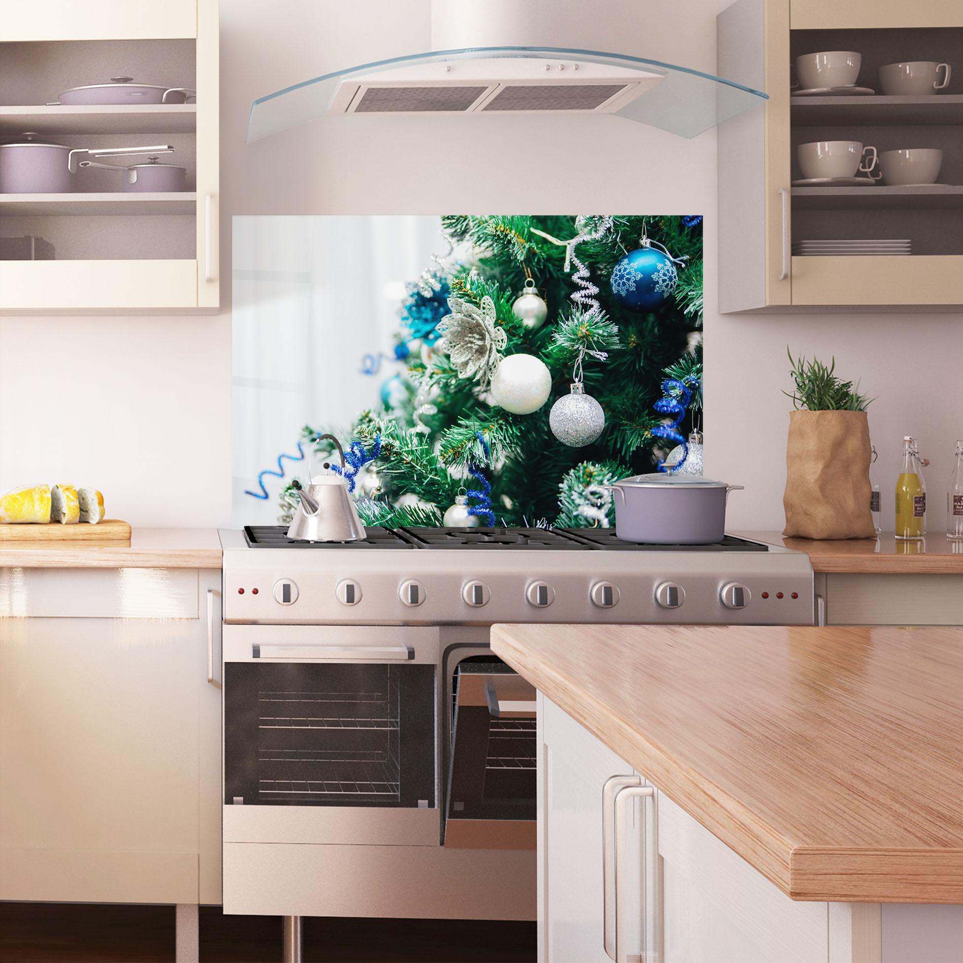 Panou Sticla Bucatarie Blue Christmas Tree Decor mockup 1