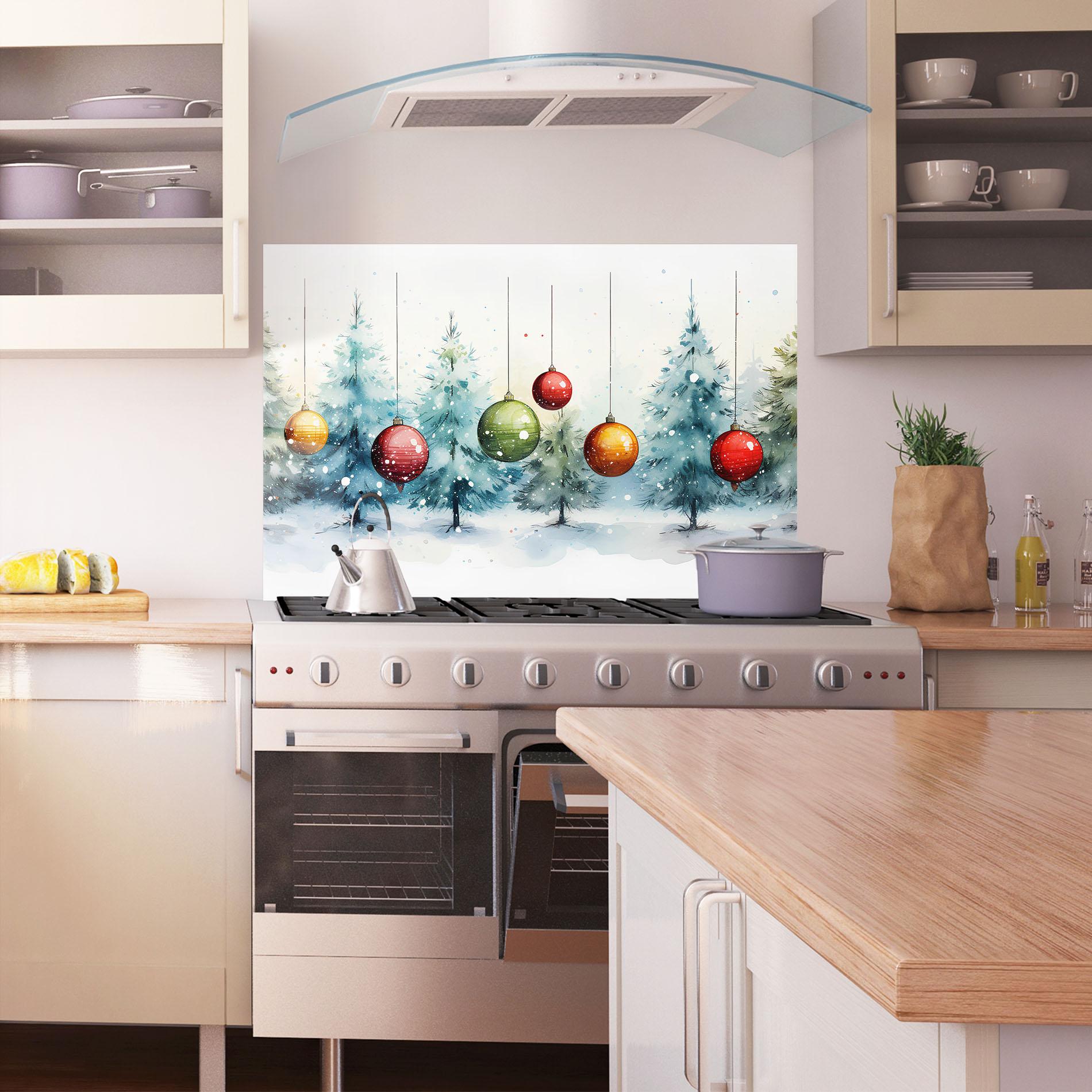 Panou Sticla Bucatarie Christmas Tree Painting mockup 1