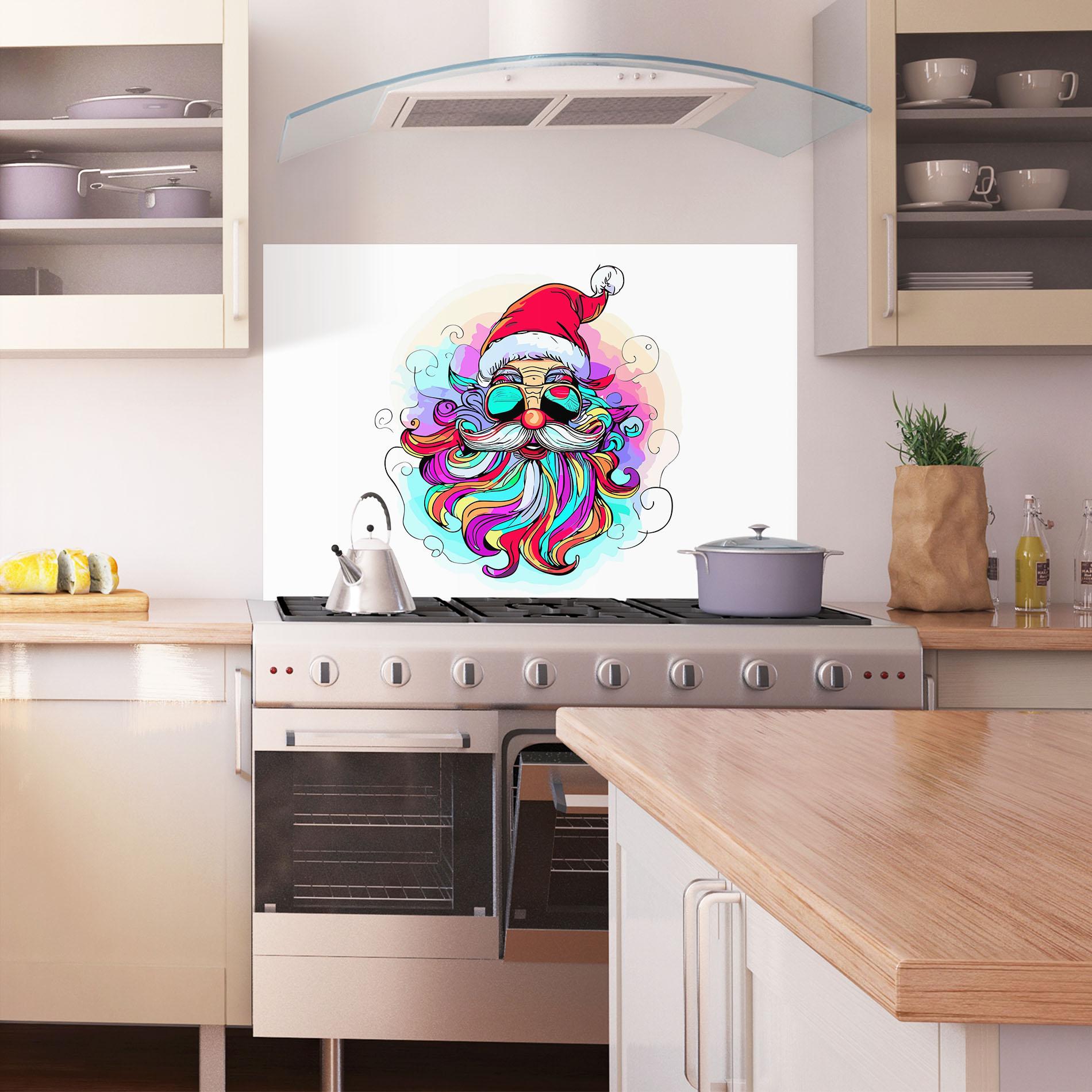 Panou Sticla Bucatarie Colorful Santa mockup 1