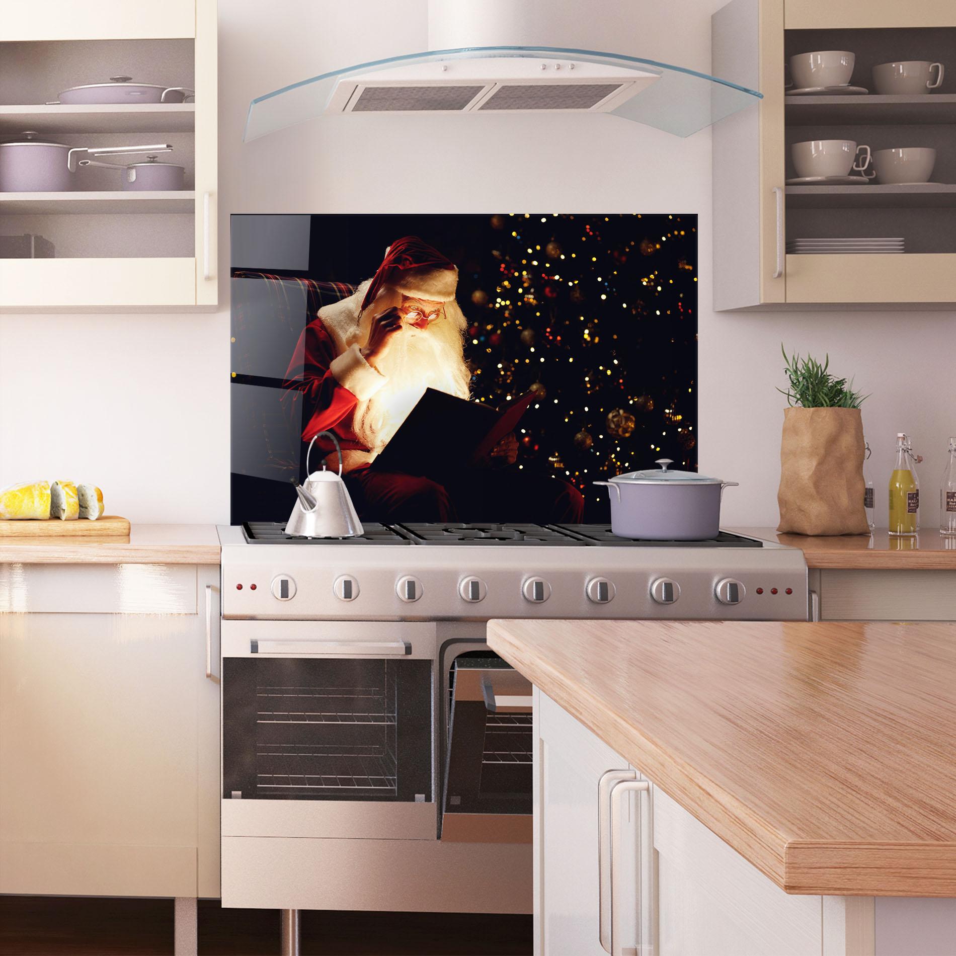 Panou Sticla Bucatarie Santa Reading Magic Book mockup 1