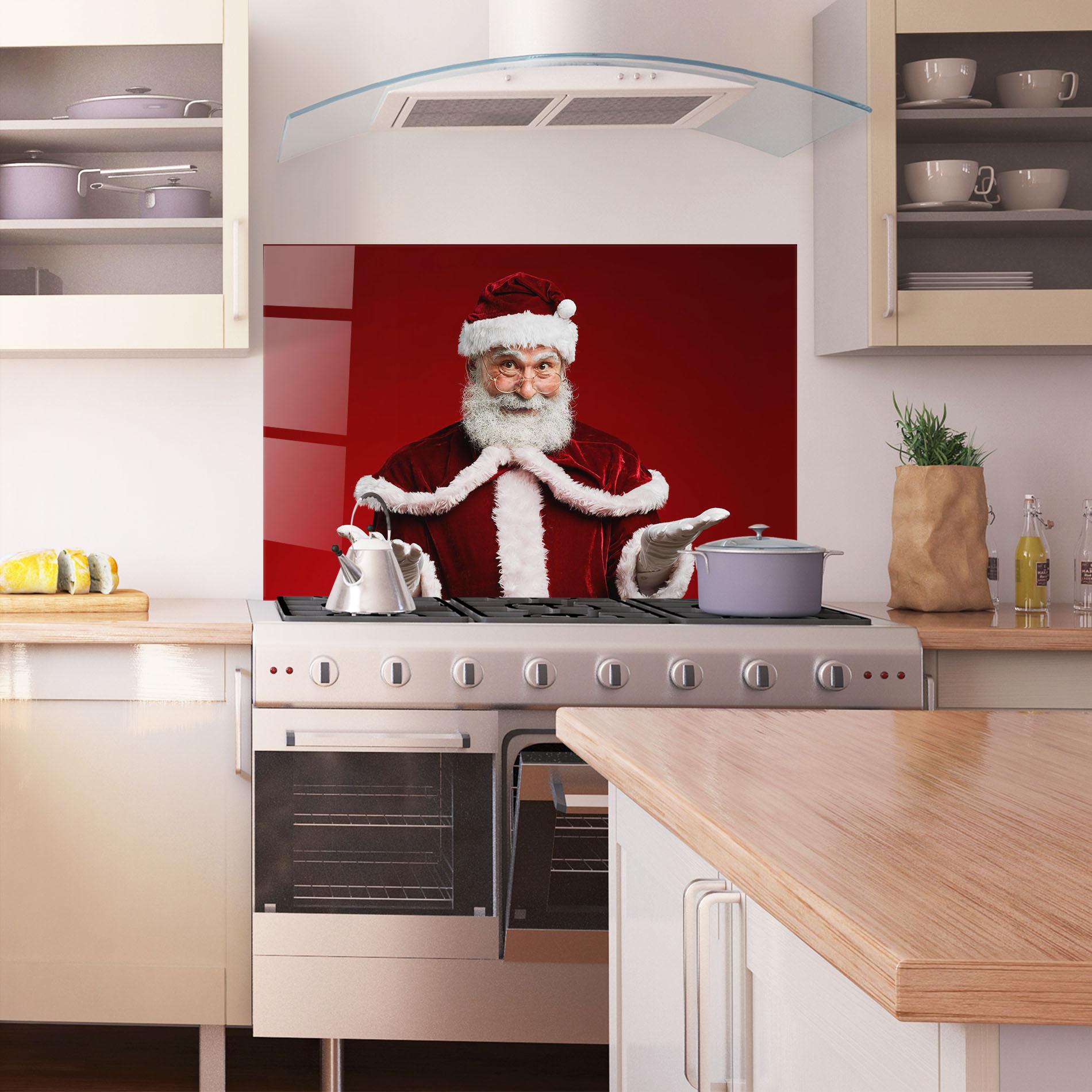 Panou Sticla Bucatarie Santa Welcoming You mockup 1