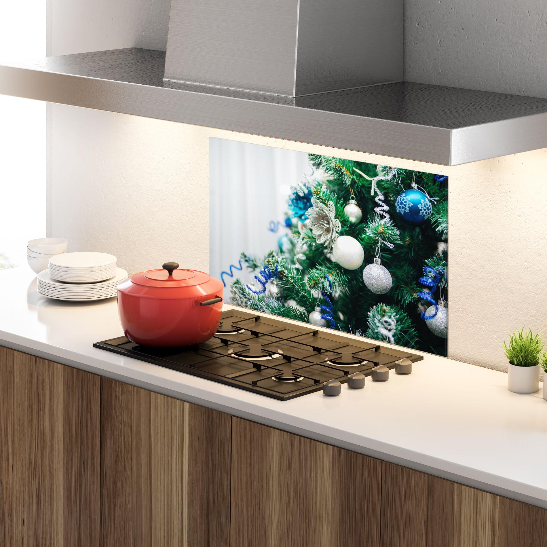 Panou Sticla Bucatarie Blue Christmas Tree Decor mockup 4