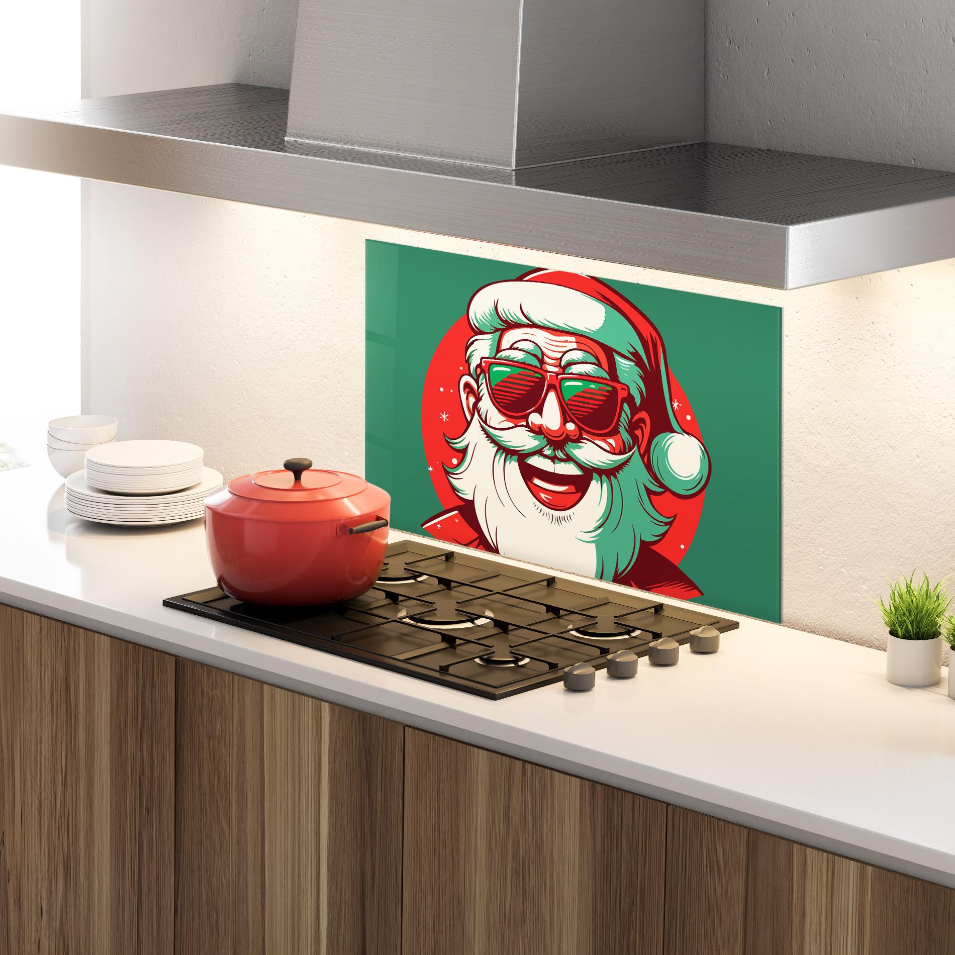 Panou Sticla Bucatarie Crazy Smile Santa mockup 4