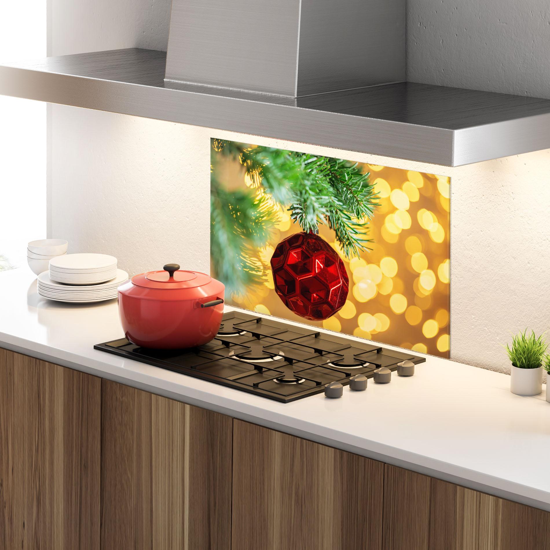 Panou Sticla Bucatarie Red Christmas Ball mockup 4