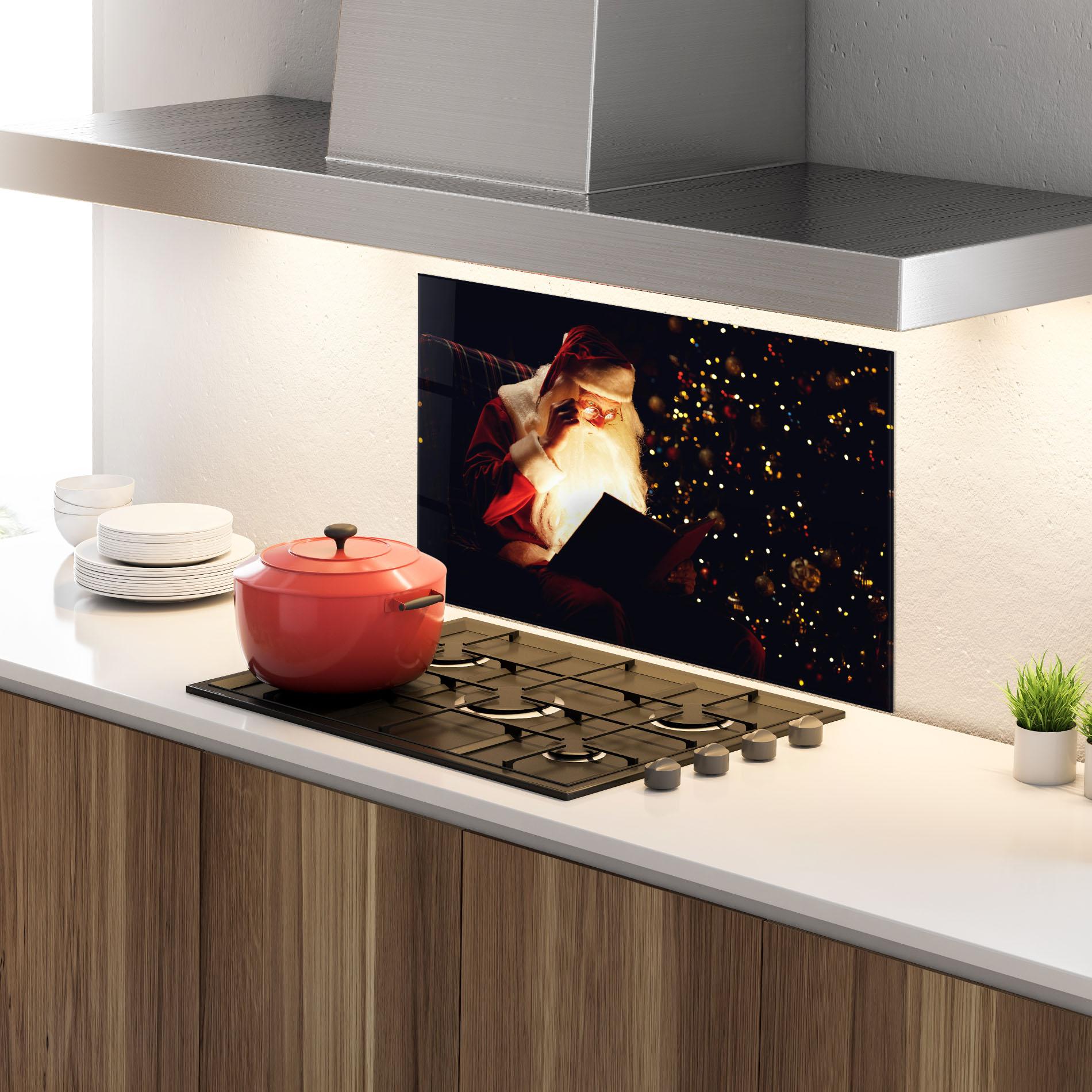 Panou Sticla Bucatarie Santa Reading Magic Book mockup 4