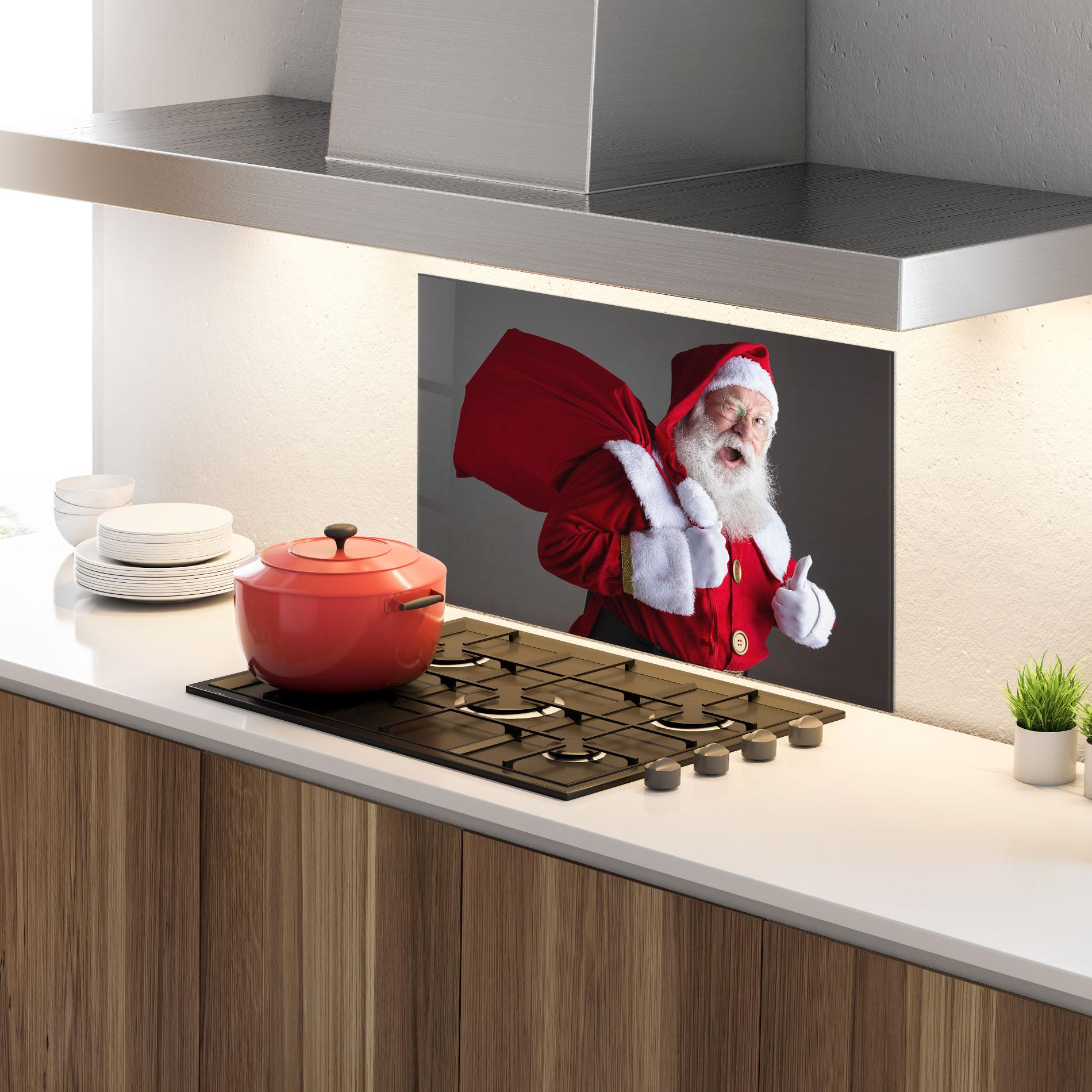 Panou Sticla Bucatarie Santa Smiling mockup 4
