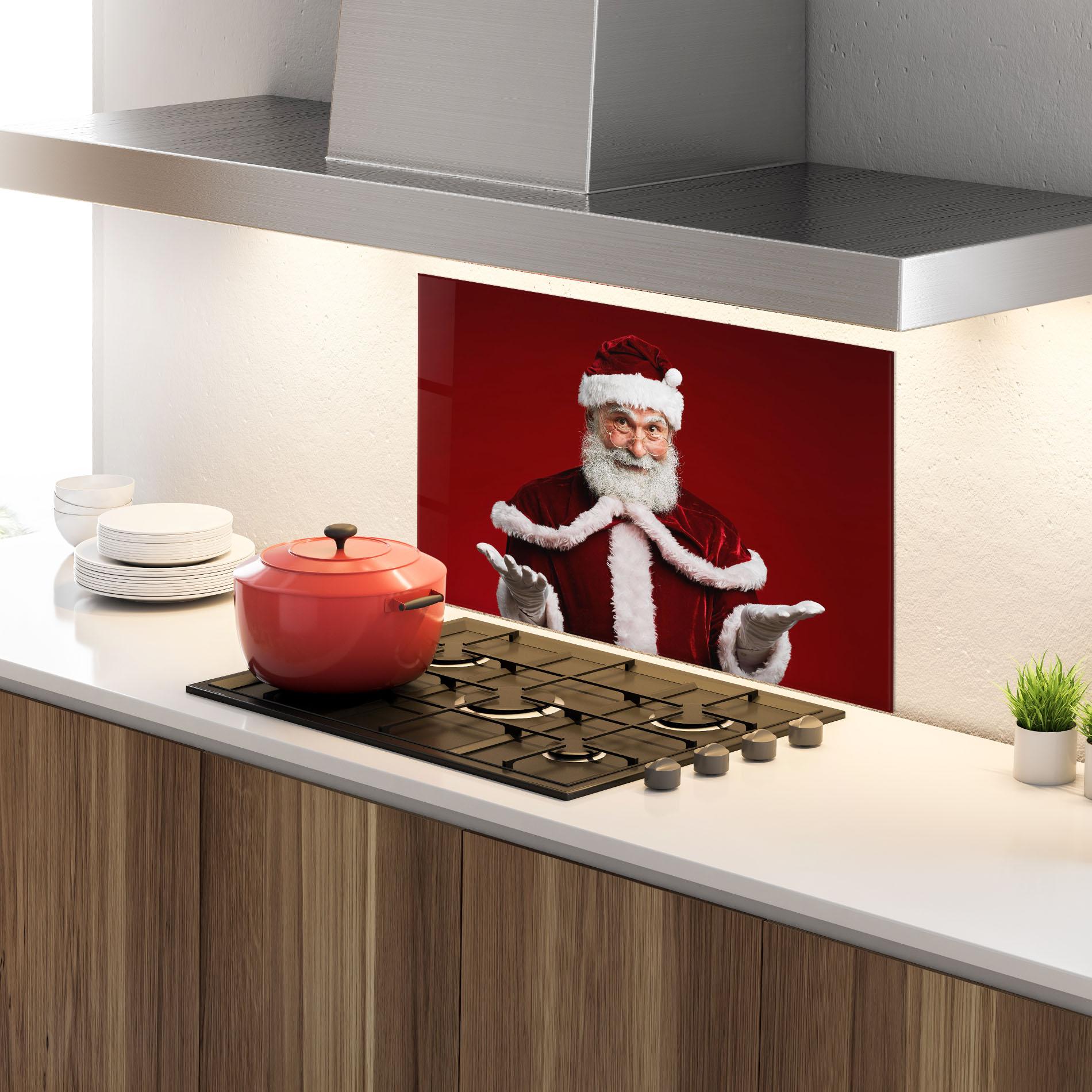 Panou Sticla Bucatarie Santa Welcoming You mockup 4