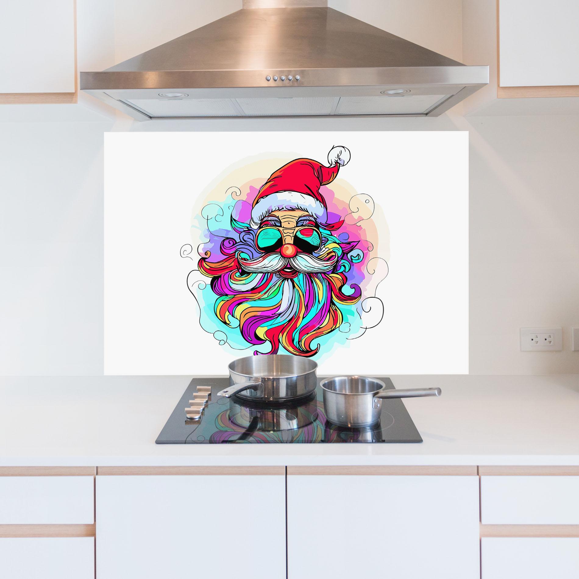 Panou Sticla Bucatarie Colorful Santa mockup 5