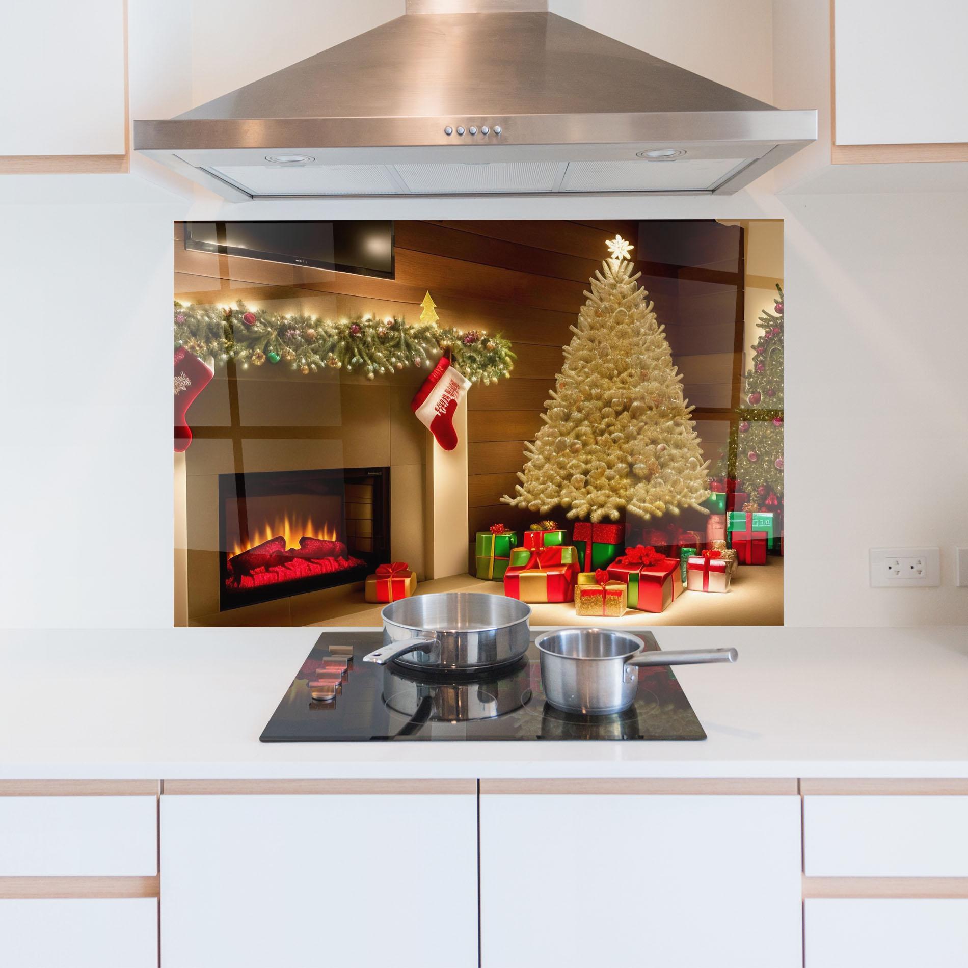 Panou Sticla Bucatarie Decorated Christmas Tree mockup 5