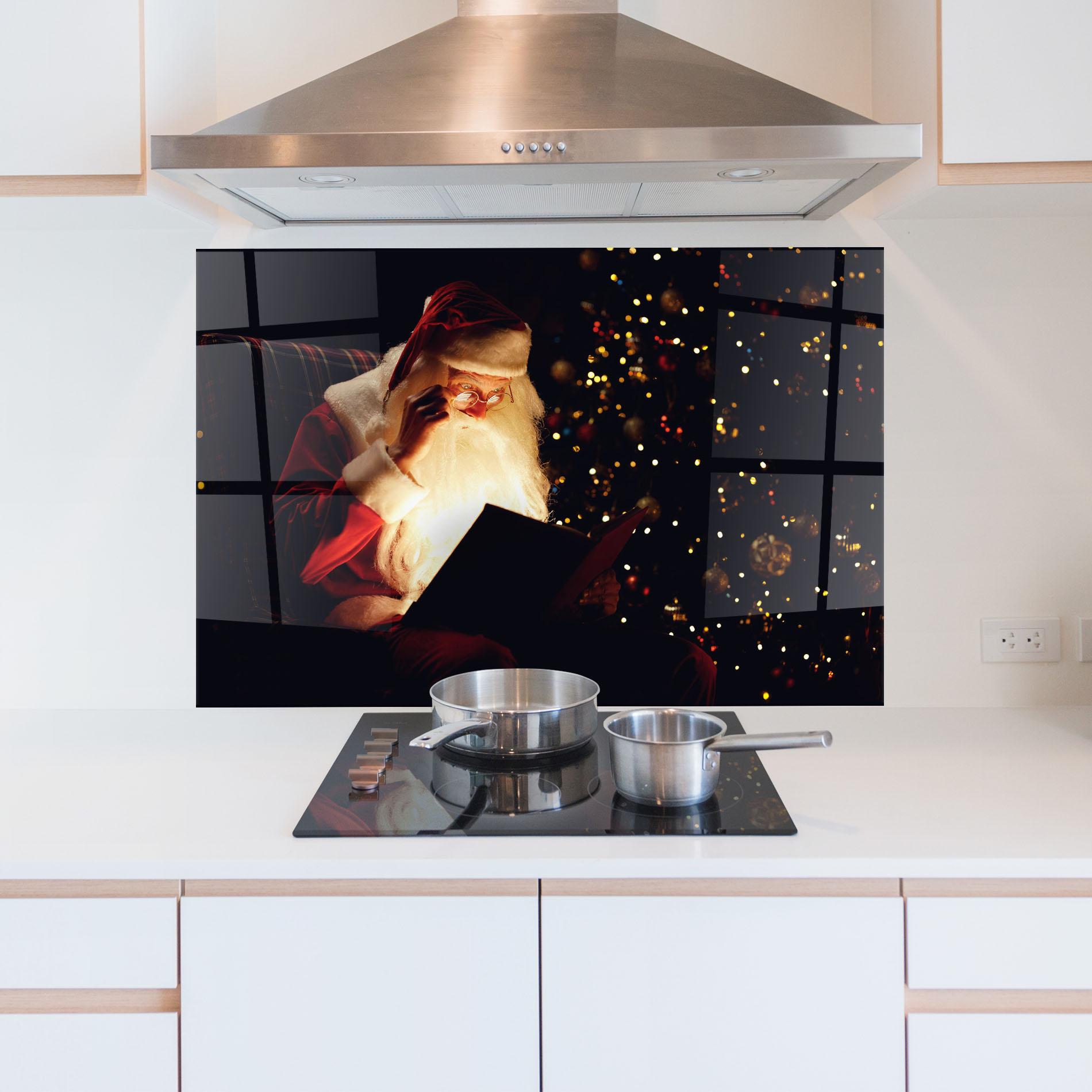 Panou Sticla Bucatarie Santa Reading Magic Book mockup 5