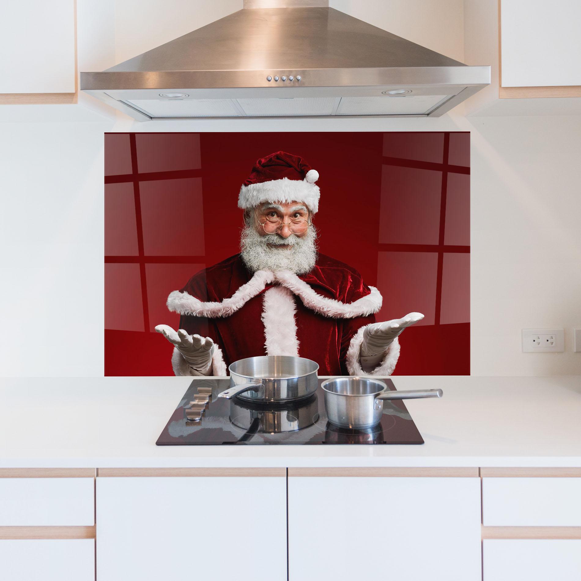 Panou Sticla Bucatarie Santa Welcoming You mockup 5