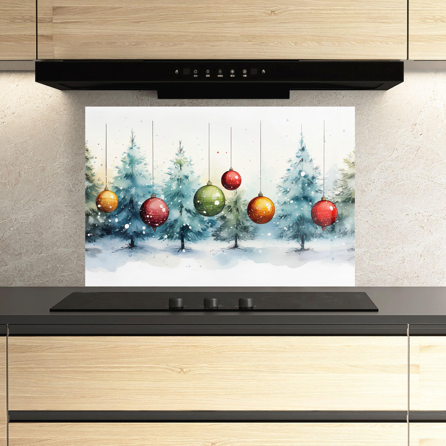 Panou Sticla Bucatarie Christmas Tree Painting mockup 3