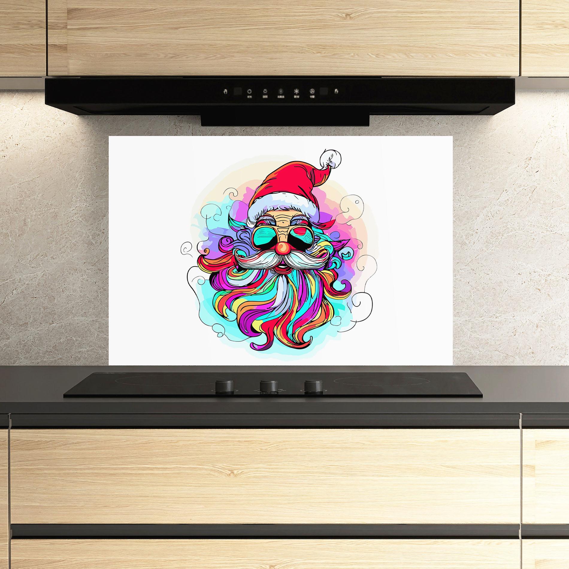 Panou Sticla Bucatarie Colorful Santa mockup 3