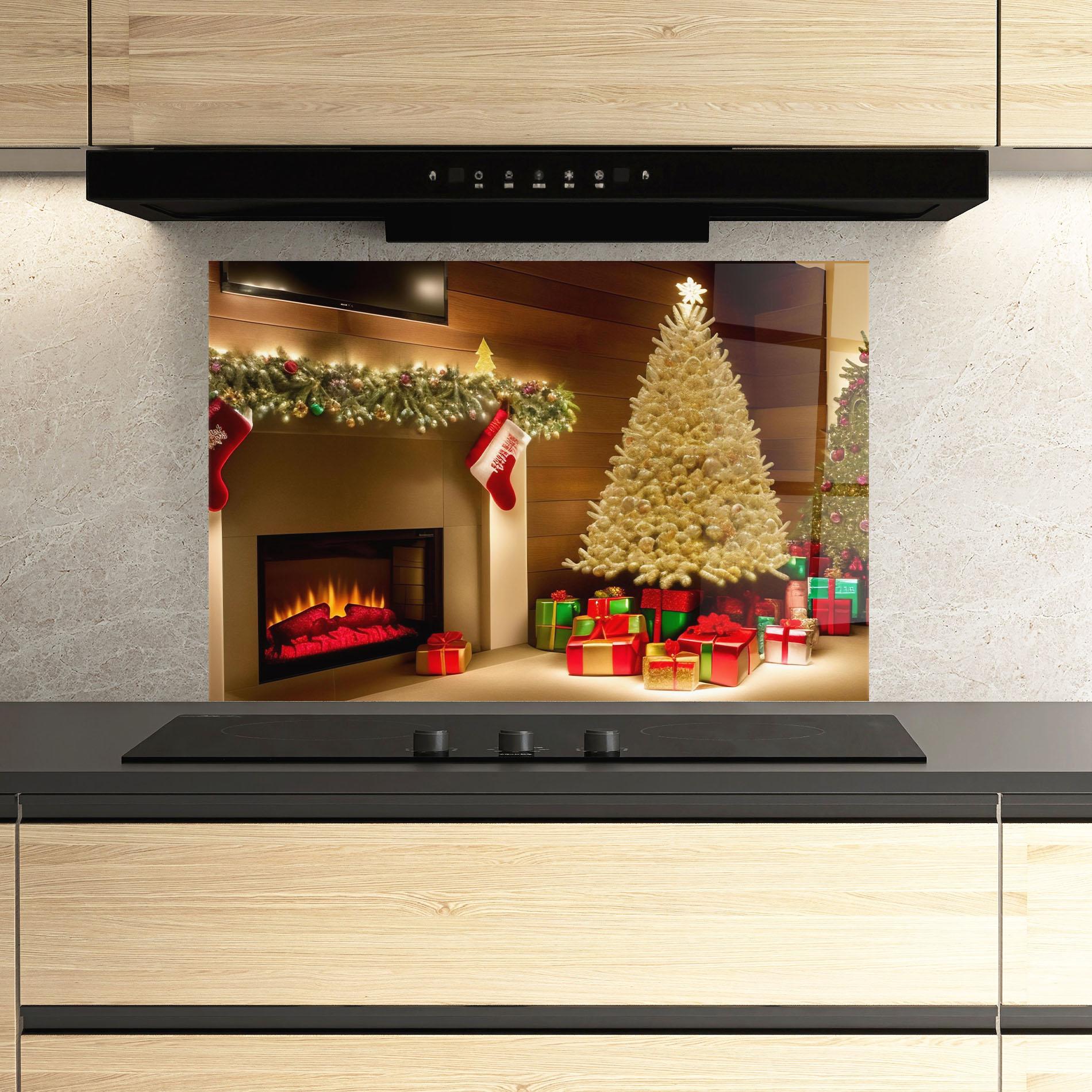 Panou Sticla Bucatarie Decorated Christmas Tree mockup 3