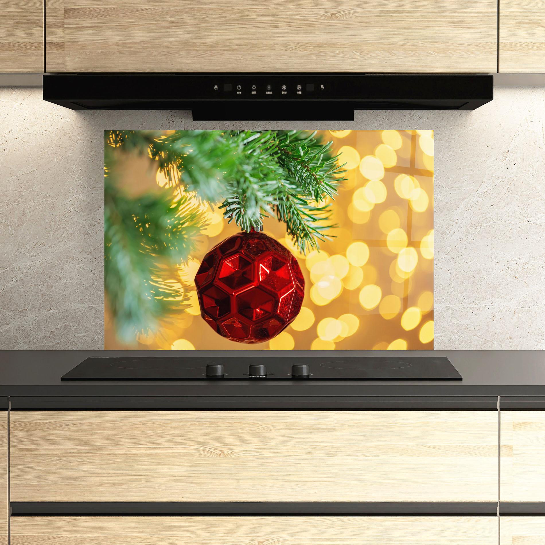 Panou Sticla Bucatarie Red Christmas Ball mockup 3
