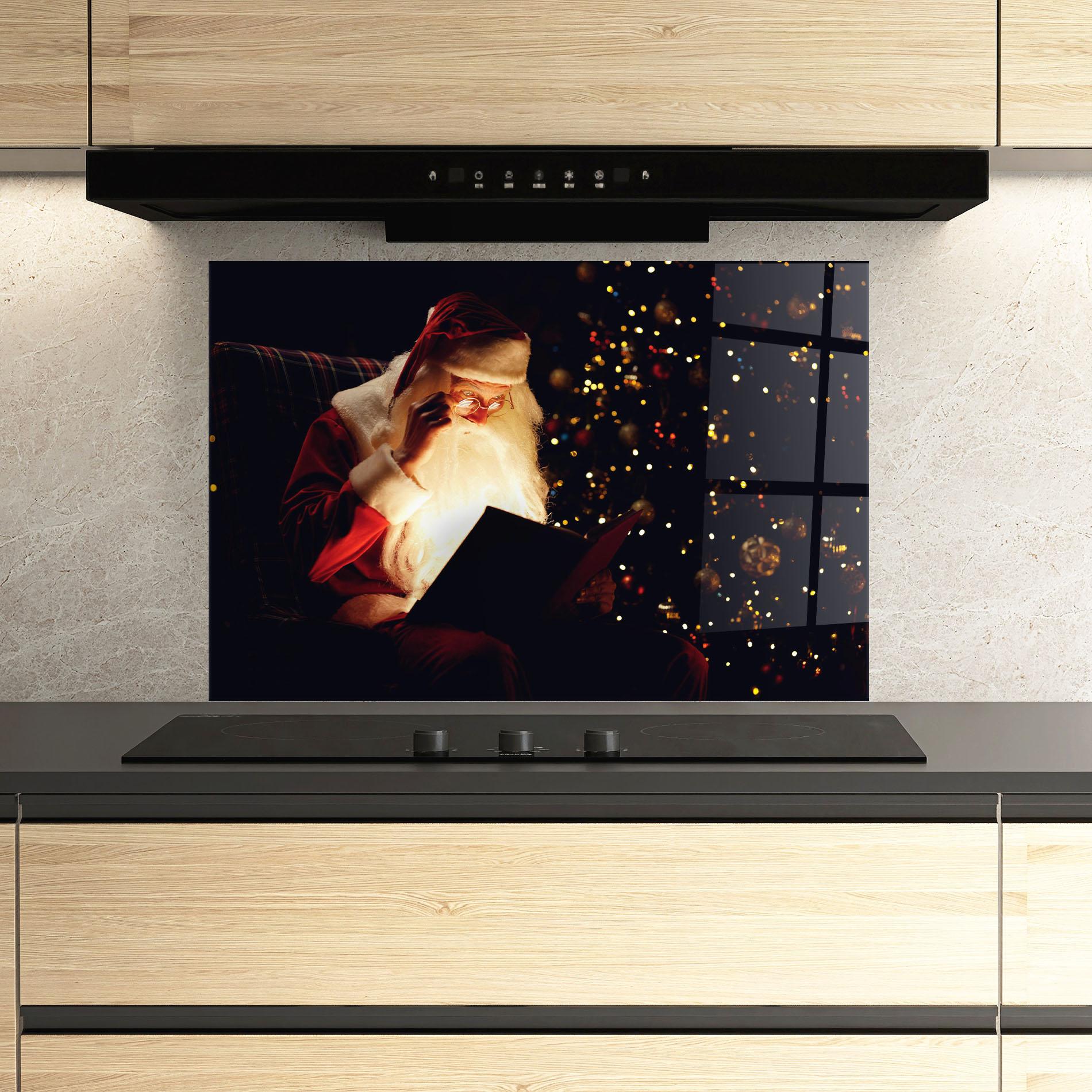 Panou Sticla Bucatarie Santa Reading Magic Book mockup 3