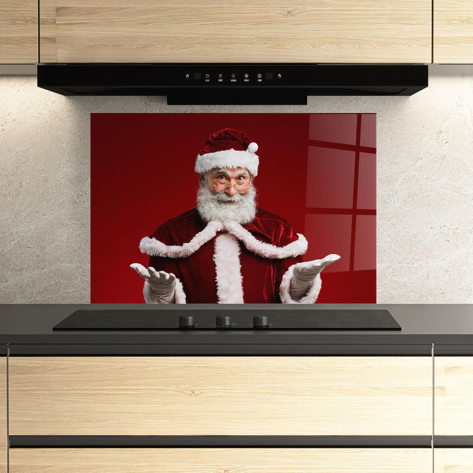 Panou Sticla Bucatarie Santa Welcoming You mockup 3