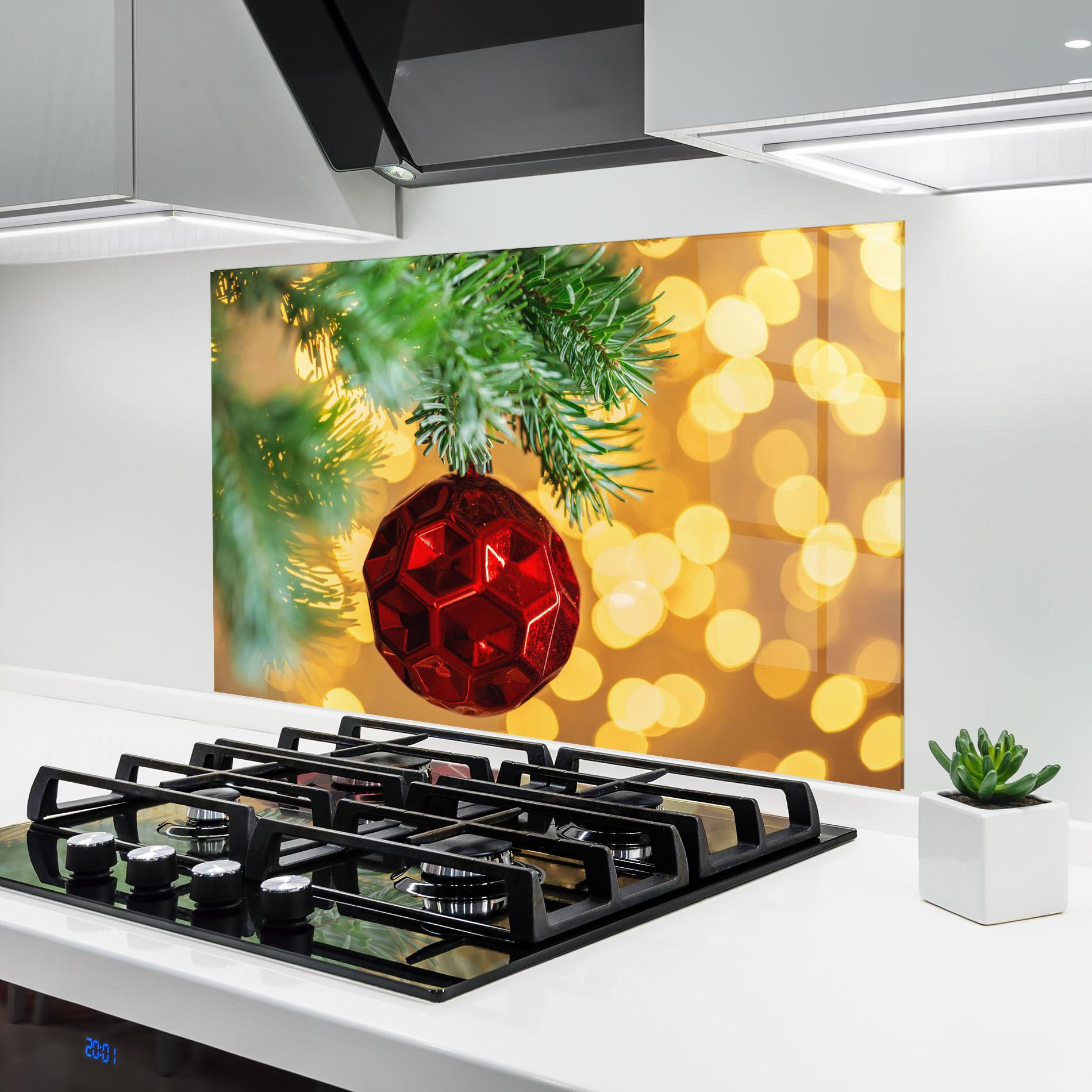 Panou Sticla Bucatarie Red Christmas Ball mockup 6