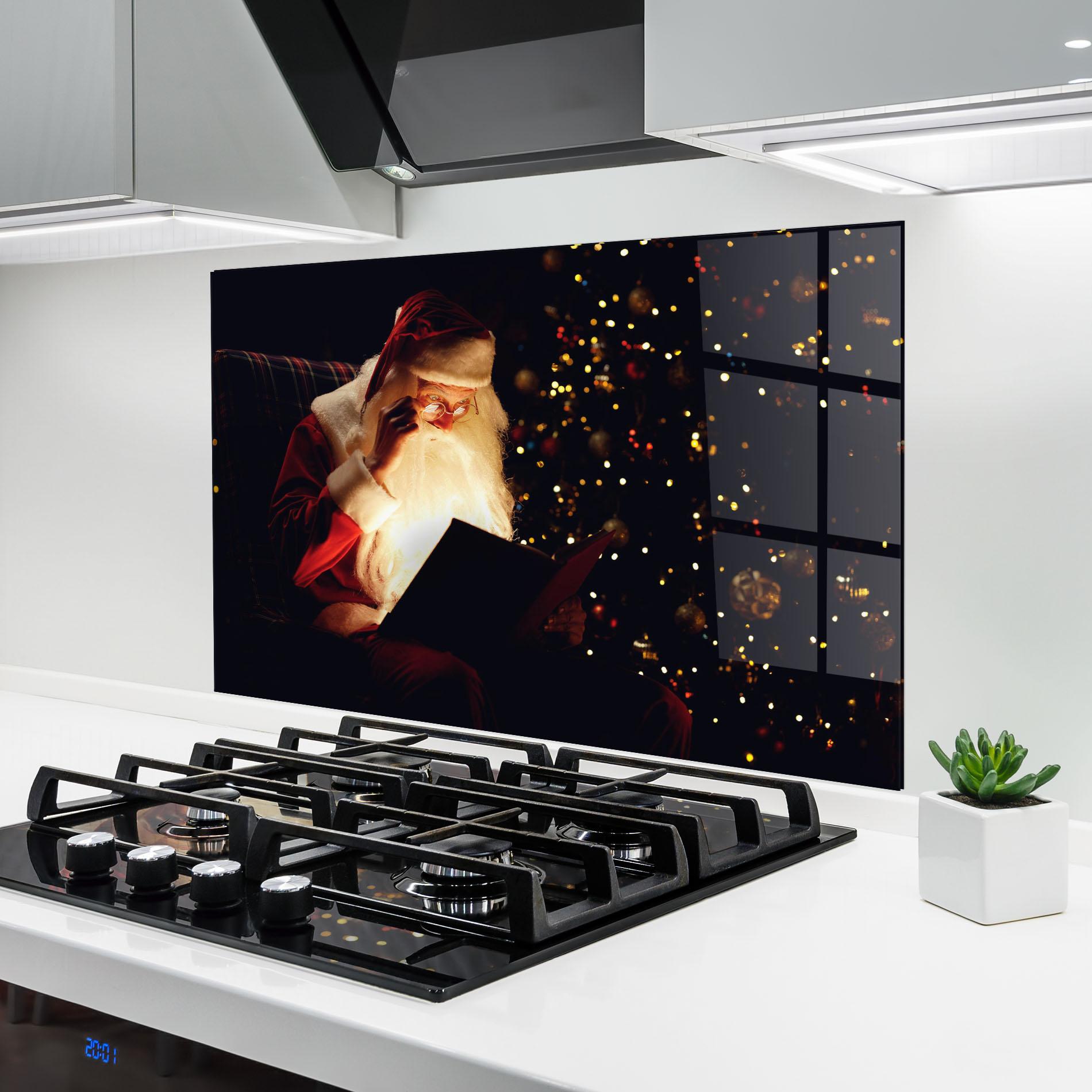Panou Sticla Bucatarie Santa Reading Magic Book mockup 6