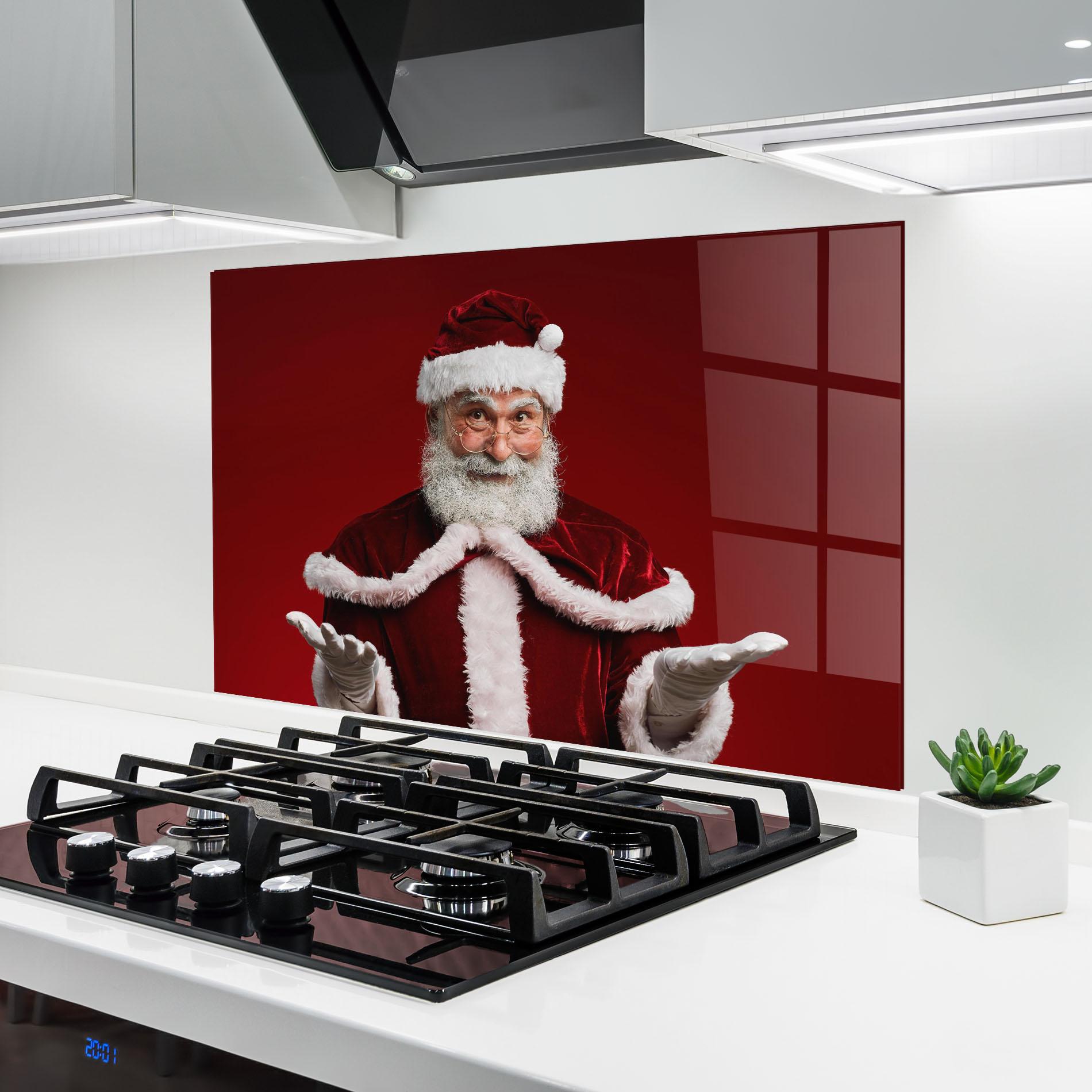 Panou Sticla Bucatarie Santa Welcoming You mockup 6