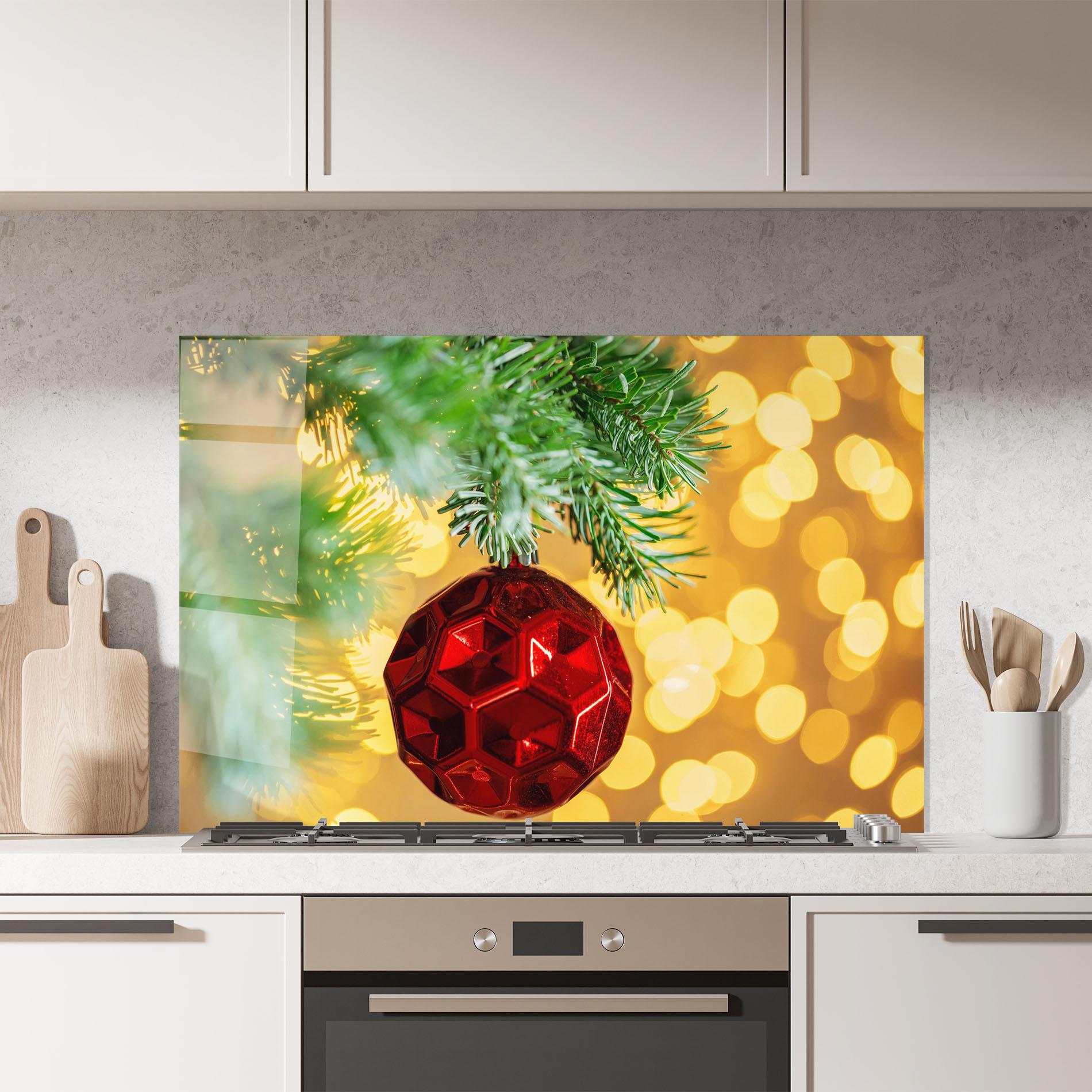 Panou Sticla Bucatarie Red Christmas Ball mockup 7