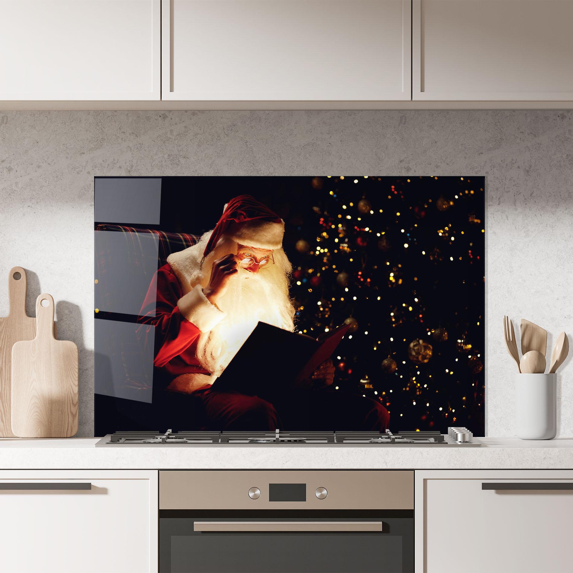 Panou Sticla Bucatarie Santa Reading Magic Book mockup 7