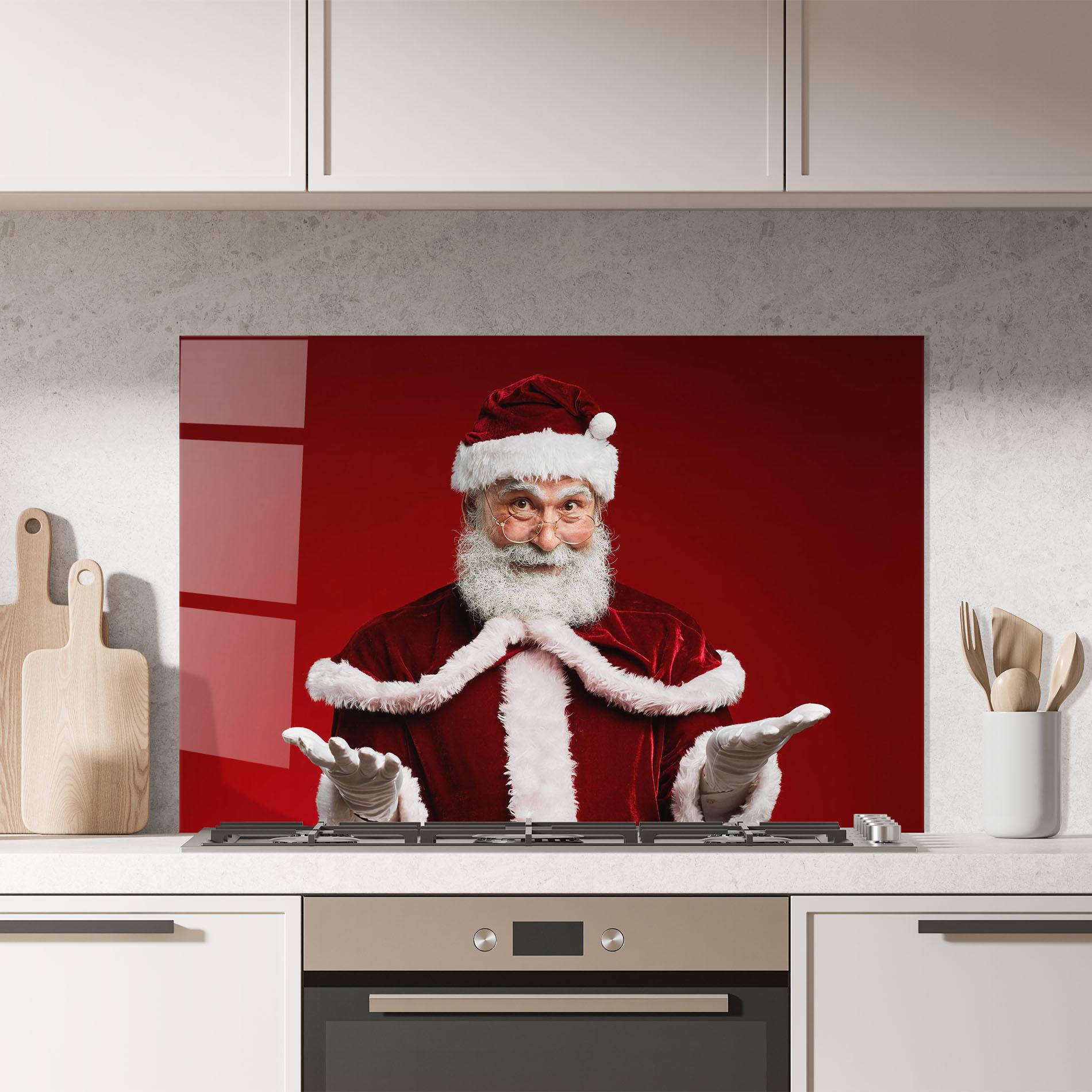Panou Sticla Bucatarie Santa Welcoming You mockup 7