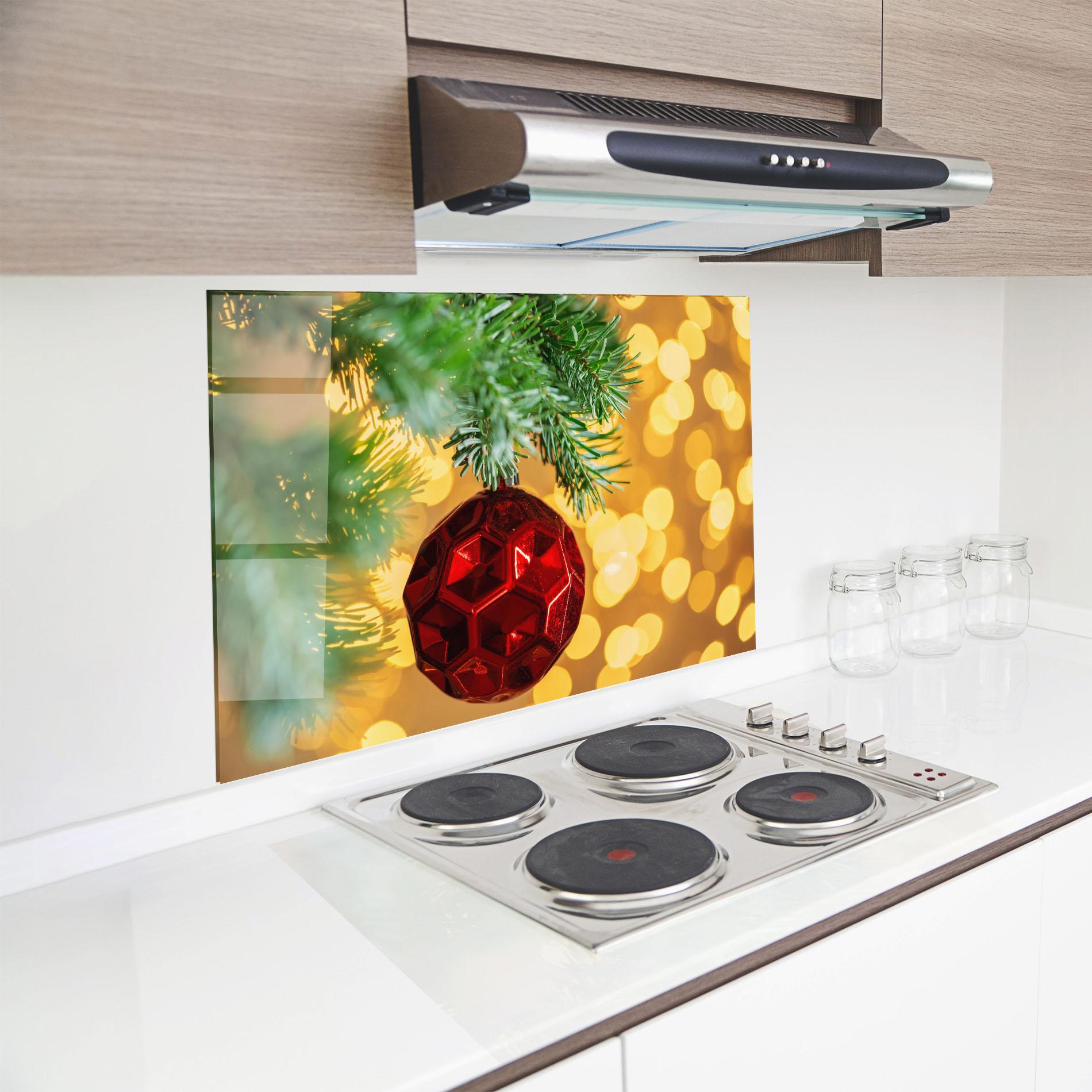Panou Sticla Bucatarie Red Christmas Ball mockup 8