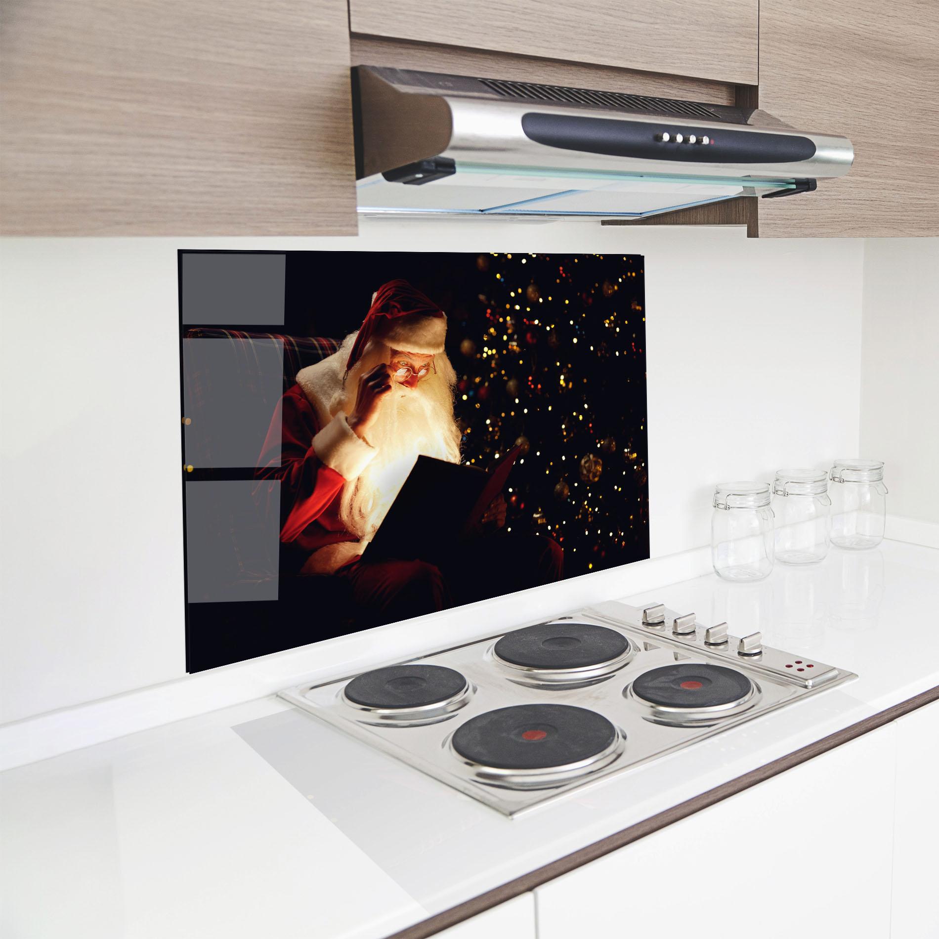 Panou Sticla Bucatarie Santa Reading Magic Book mockup 8