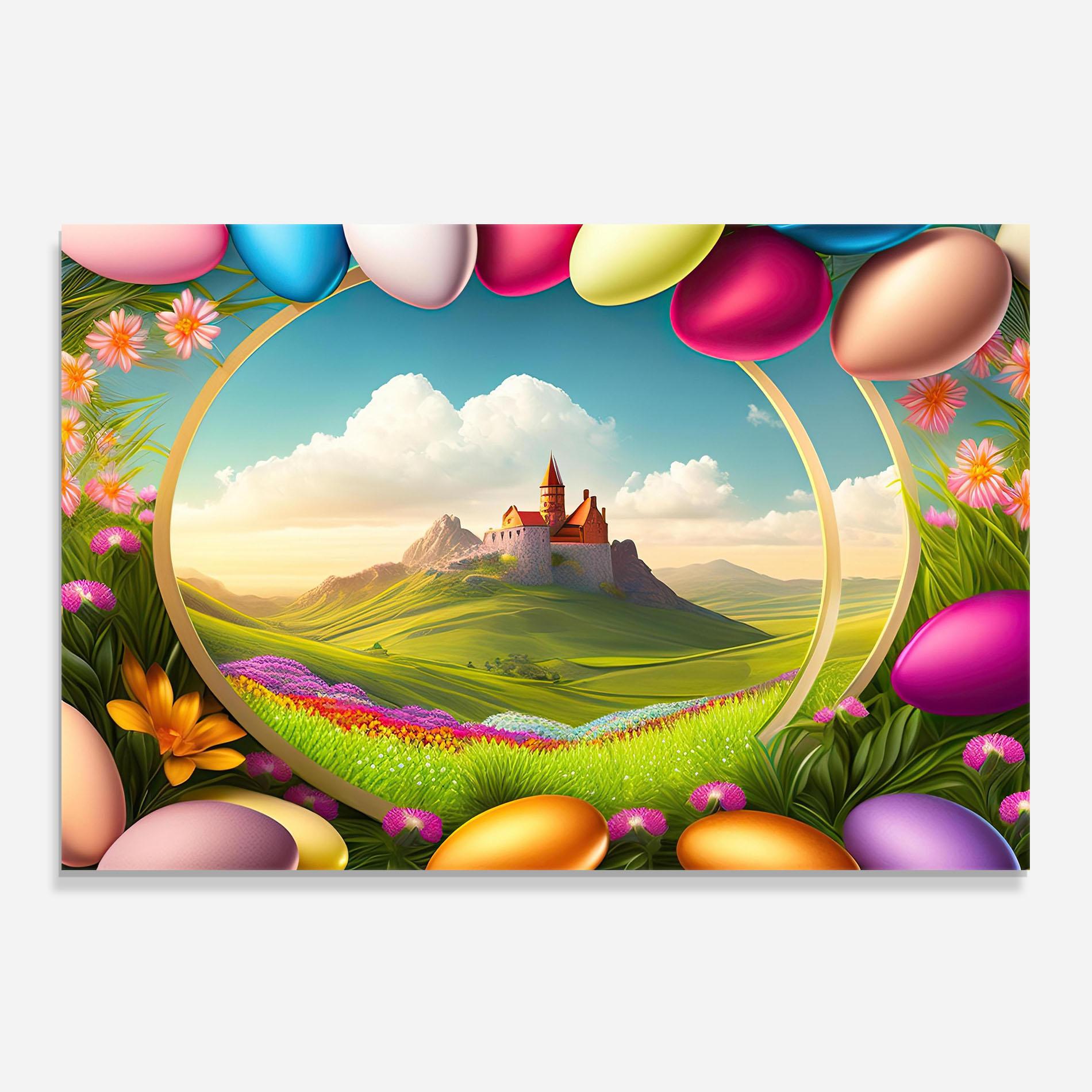 Panou Sticla Bucatarie Easter Eggs Castle mockup 0