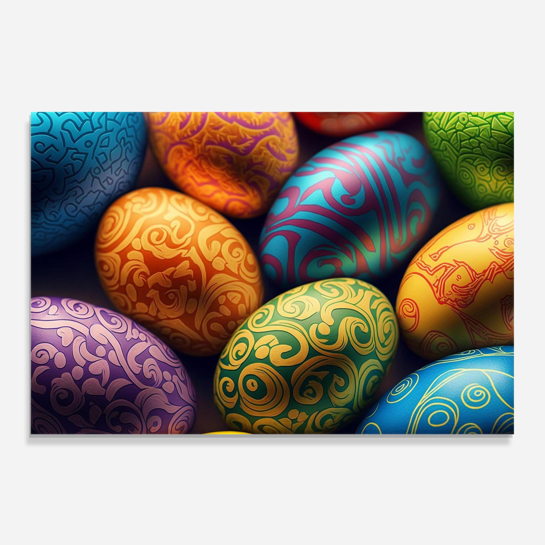 Panou Sticla Bucatarie Orange Green Easter Eggs mockup 0