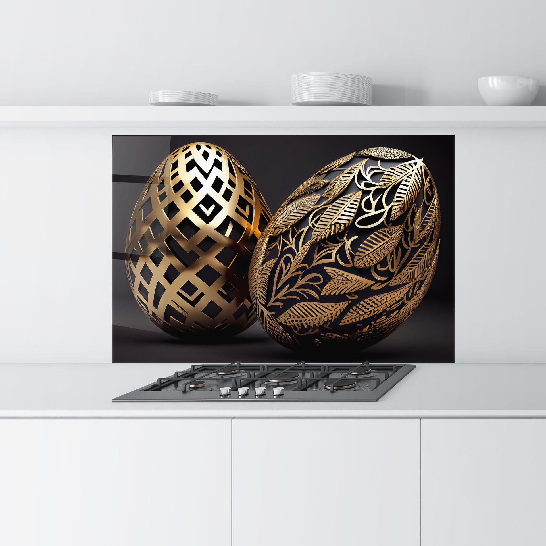 Panou Sticla Bucatarie Black Golden Eggs mockup 9