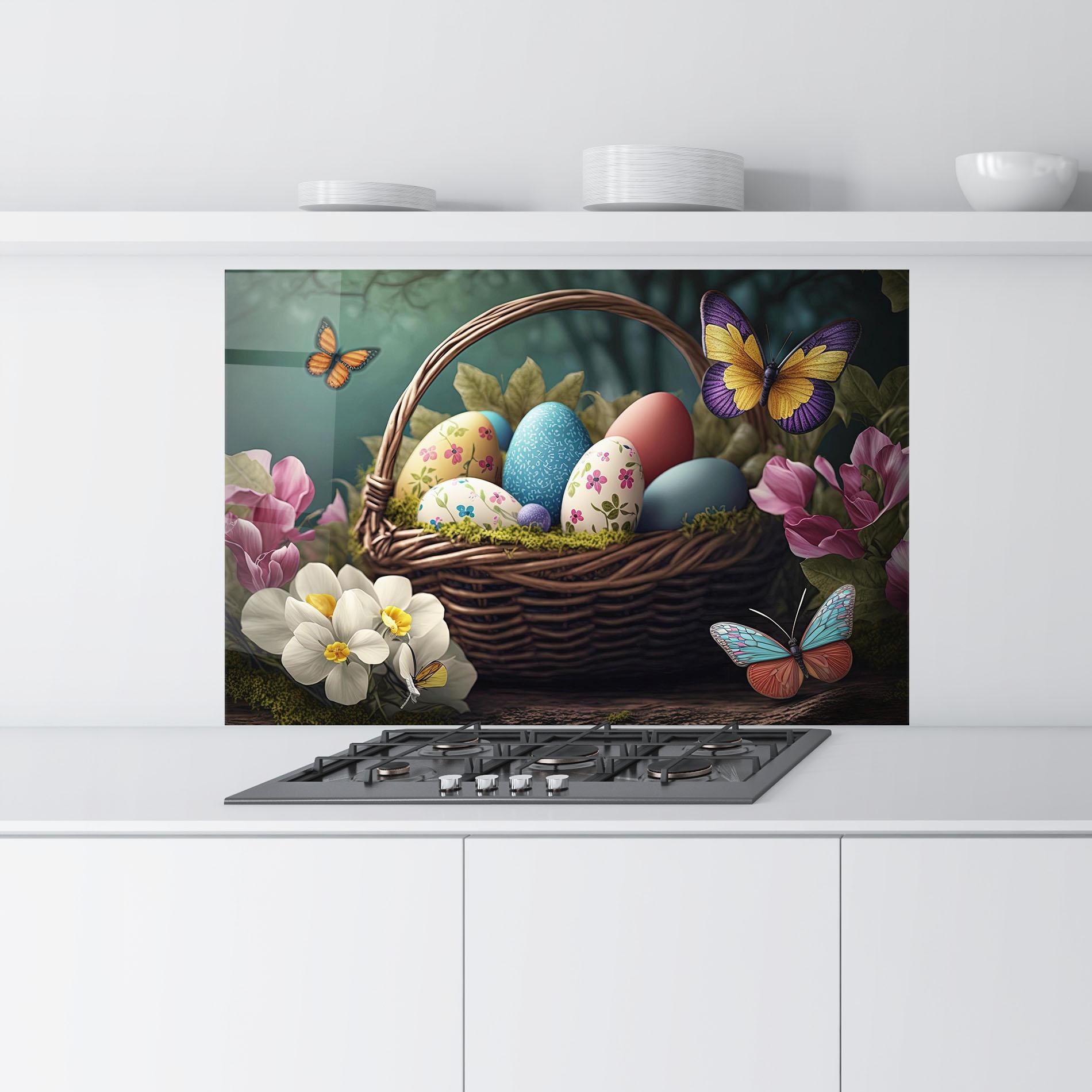 Panou Sticla Bucatarie Easter Eggs Butterfly mockup 9