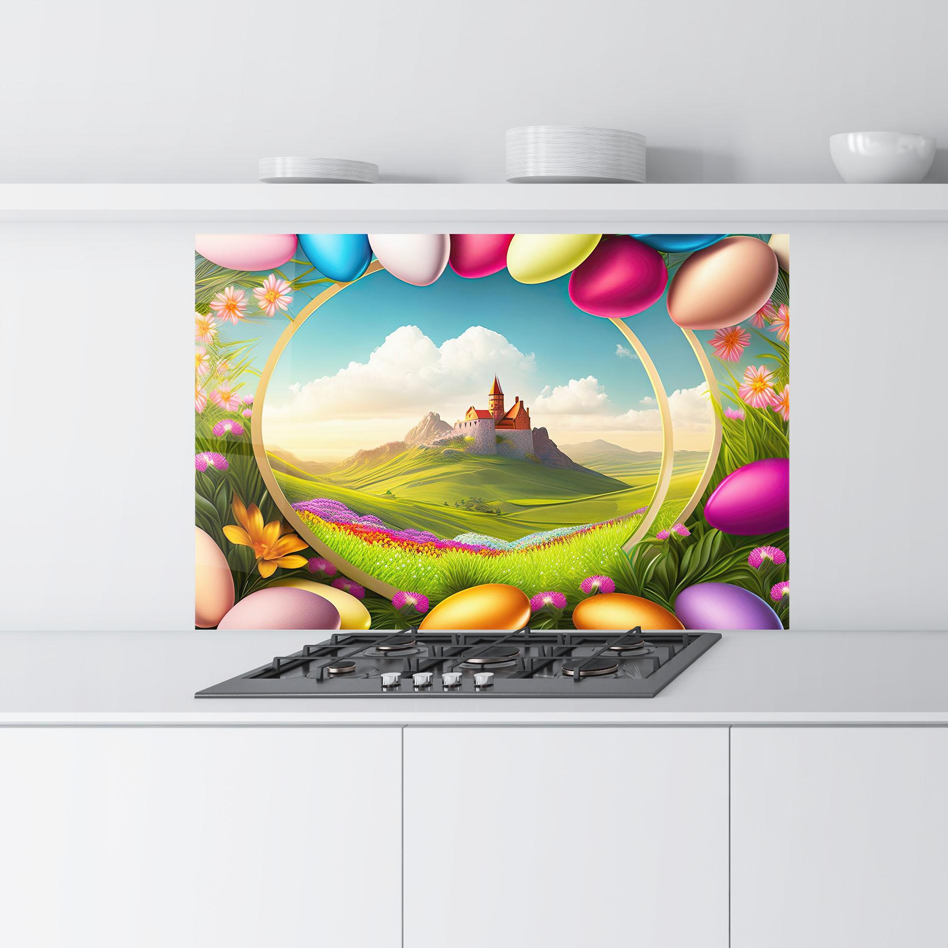 Panou Sticla Bucatarie Easter Eggs Castle mockup 9