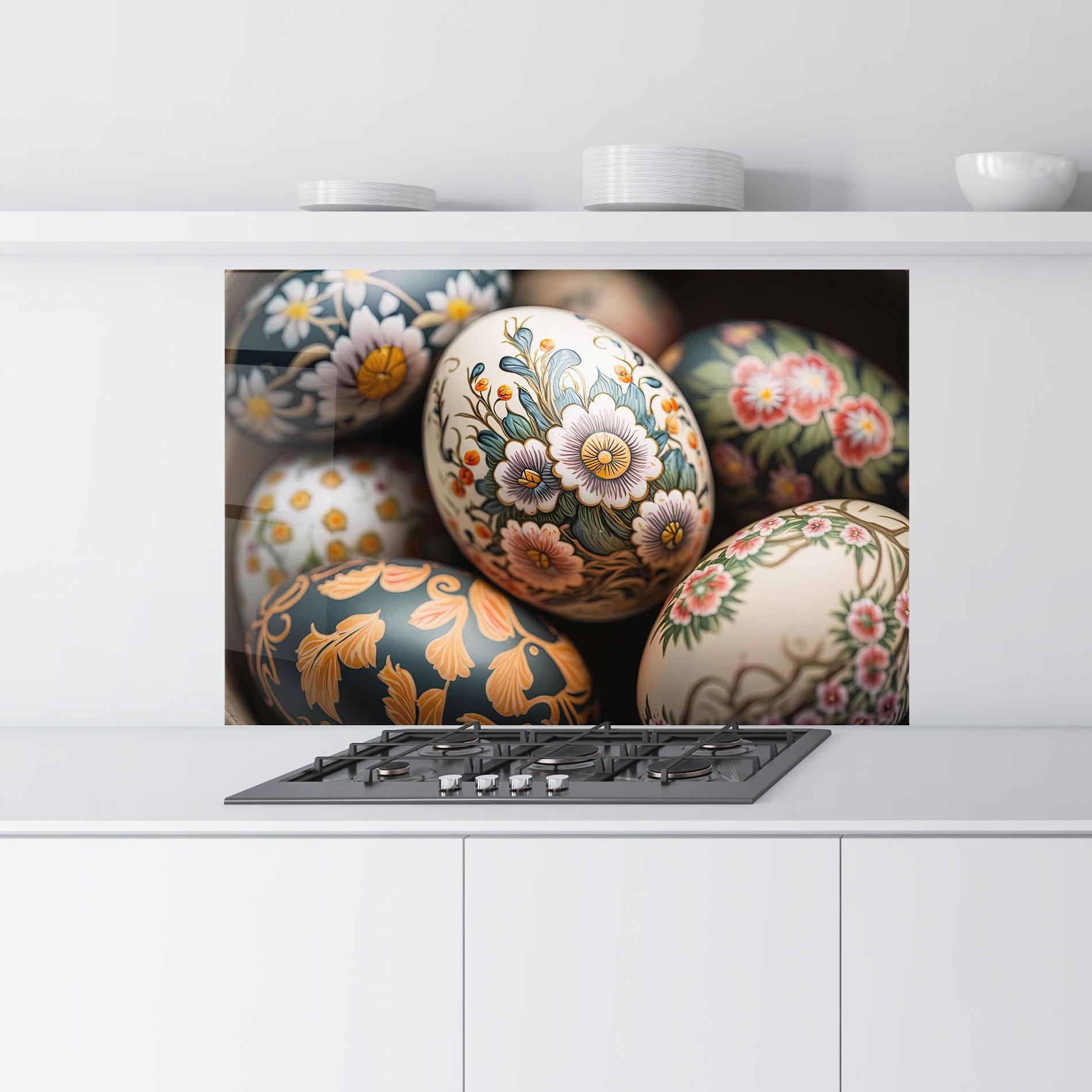 Panou Sticla Bucatarie Floral Painted Eggs mockup 9