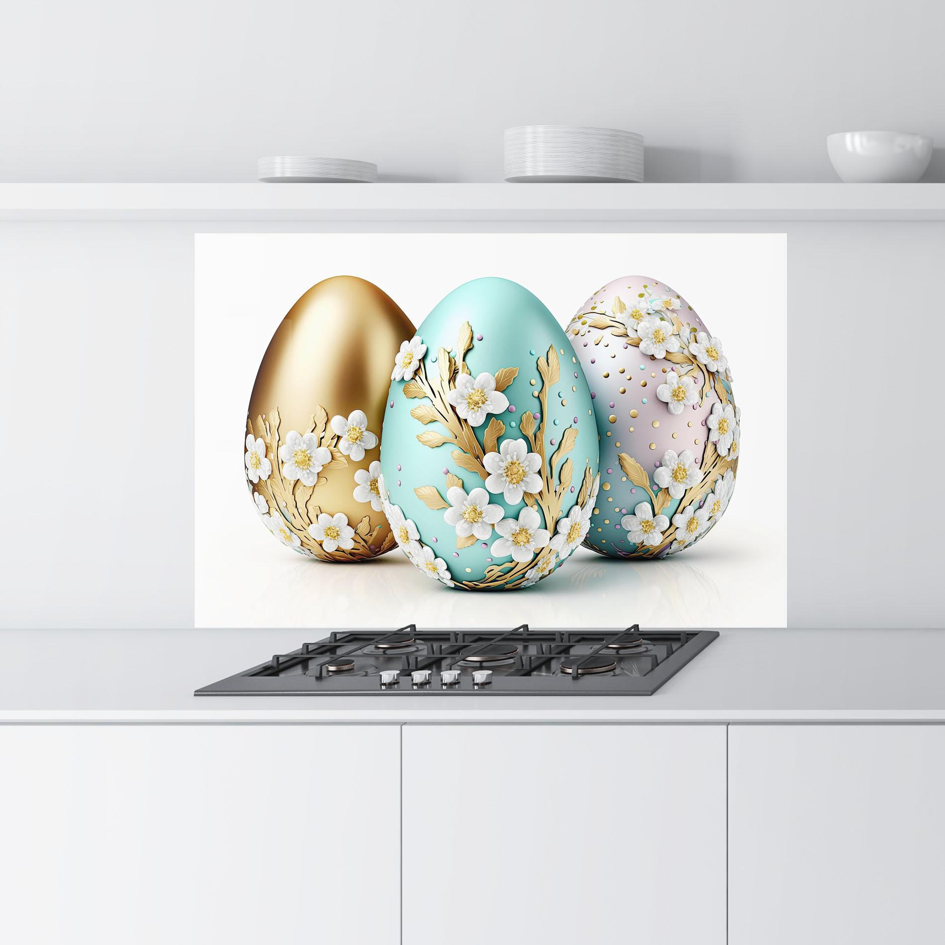 Panou Sticla Bucatarie Gold Blue Easter Eggs mockup 9