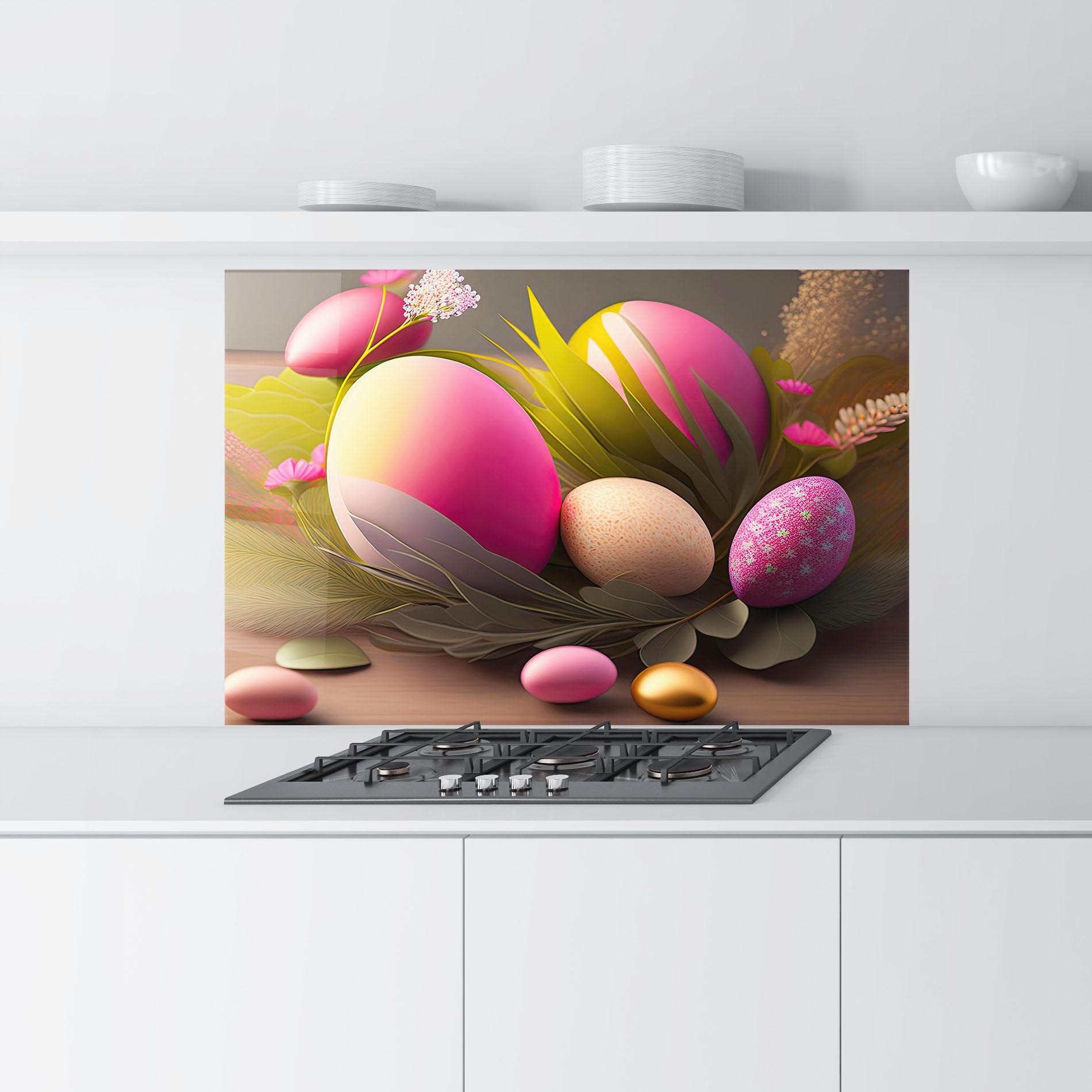 Panou Sticla Bucatarie Pink Easter Eggs mockup 9