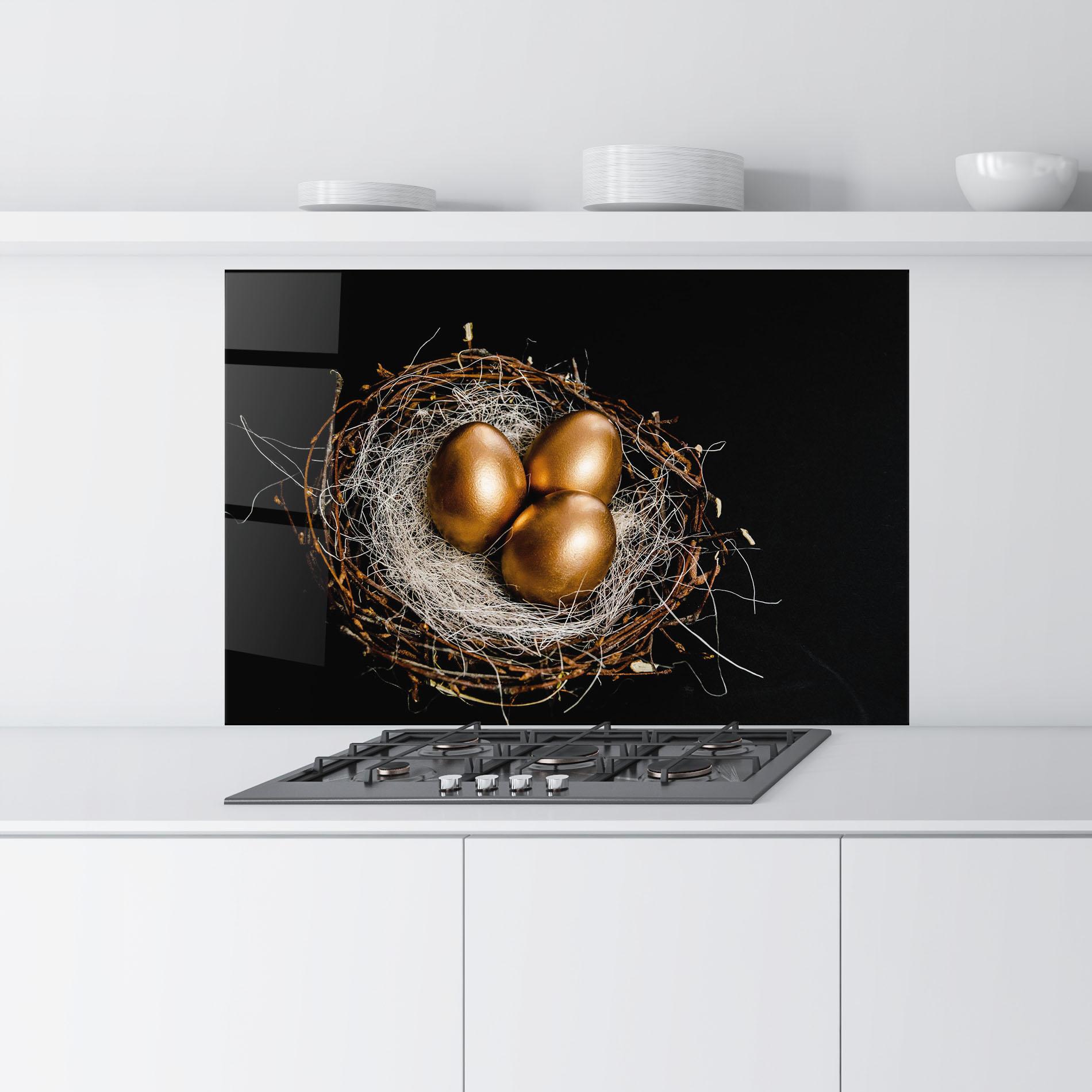 Panou Sticla Bucatarie Pretty Golden Easter Eggs mockup 9